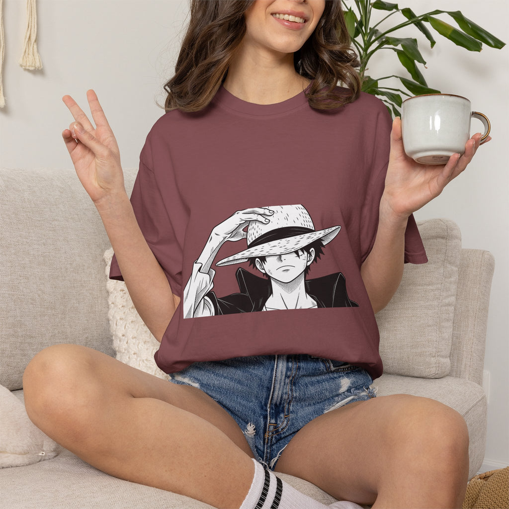 Anime Straw Hat Pirate T-Shirt – Minimal Luffy Illustration Tee