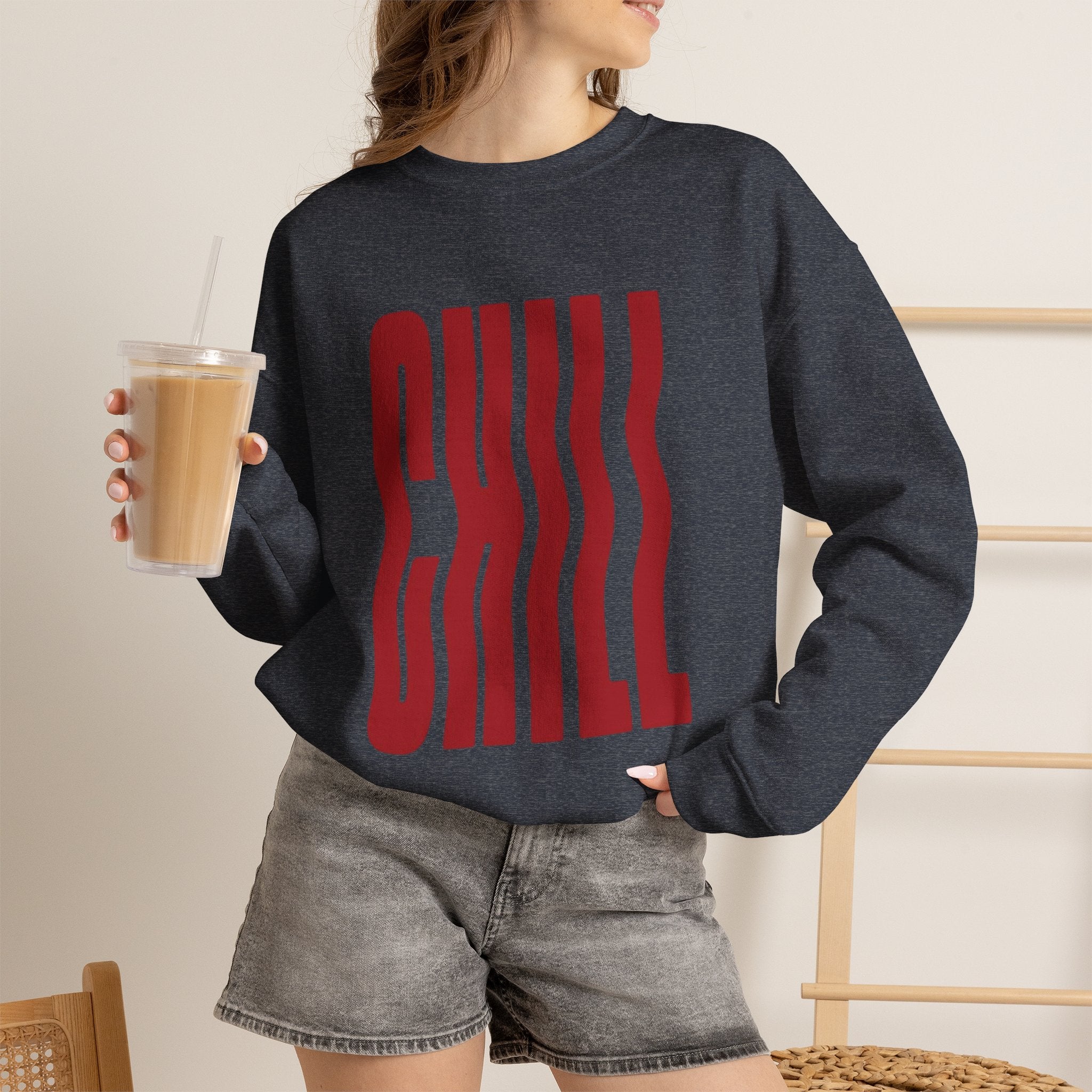 Chill Distorted Text Crewneck Sweatshirt
