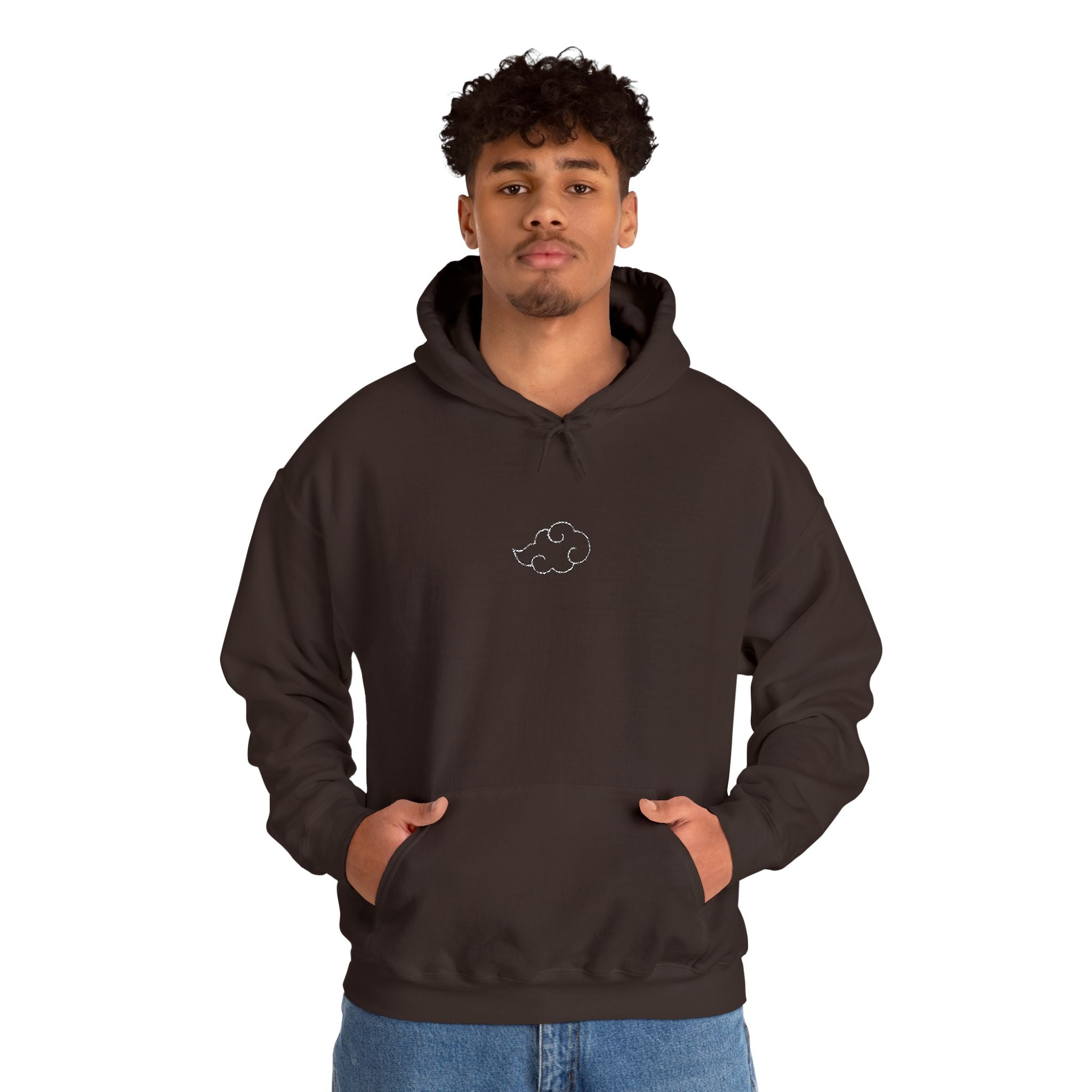 Minimal Cloud Outline Hoodie — Small White Cloud Graphic Embroidered