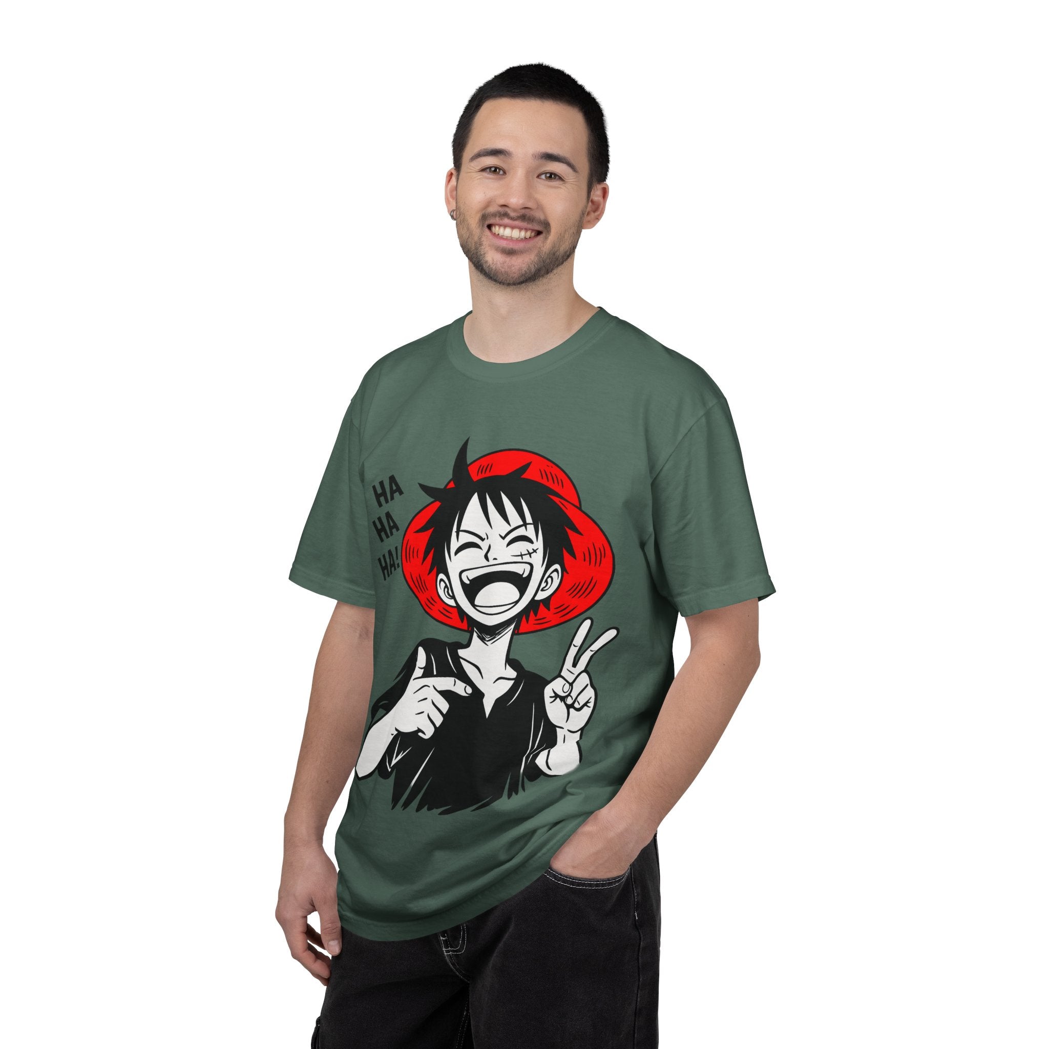 Anime Luffy Laughing Graphic T-shirt - Monkey D. Luffy Peace Sign Tee