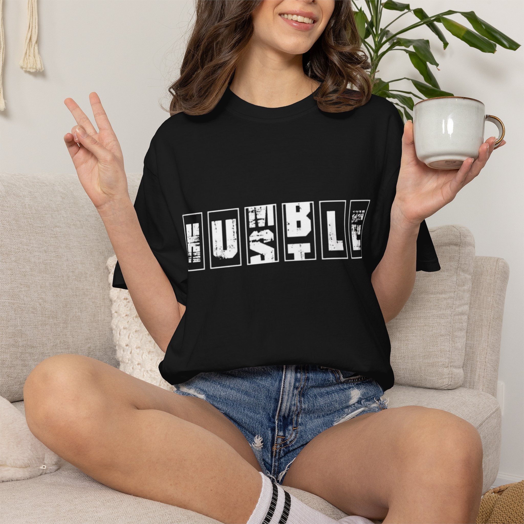 Hustle Block Letter T-Shirt — Vintage Graphic Tee with 'HUSTLE' Design