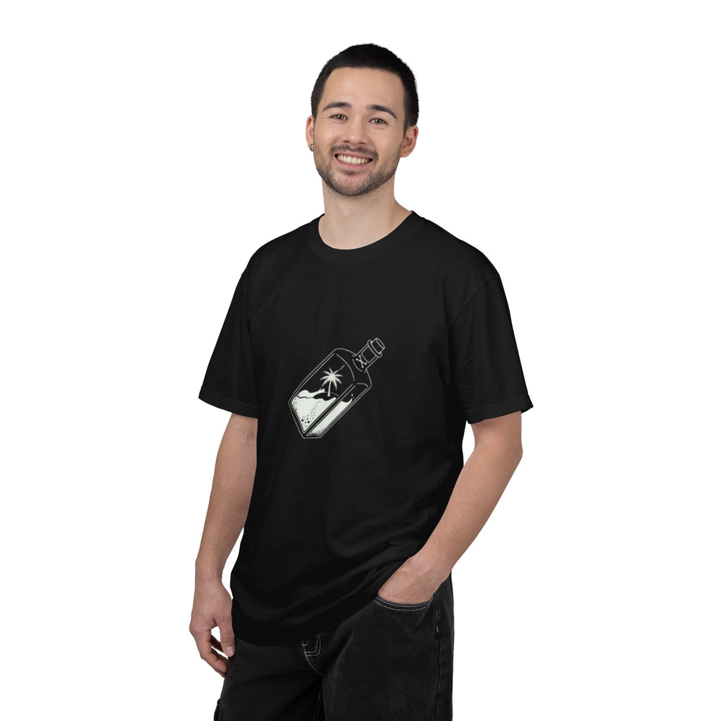 Pocket Island T‑Shirt — Minimal Bottle Isle Graphic Tee