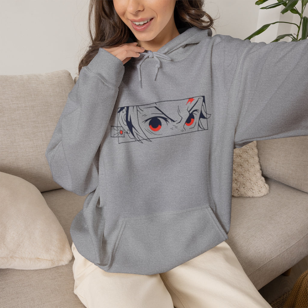 Anime Eyes Hoodie — Minimal Red & Black Manga Gaze Sweatshirt