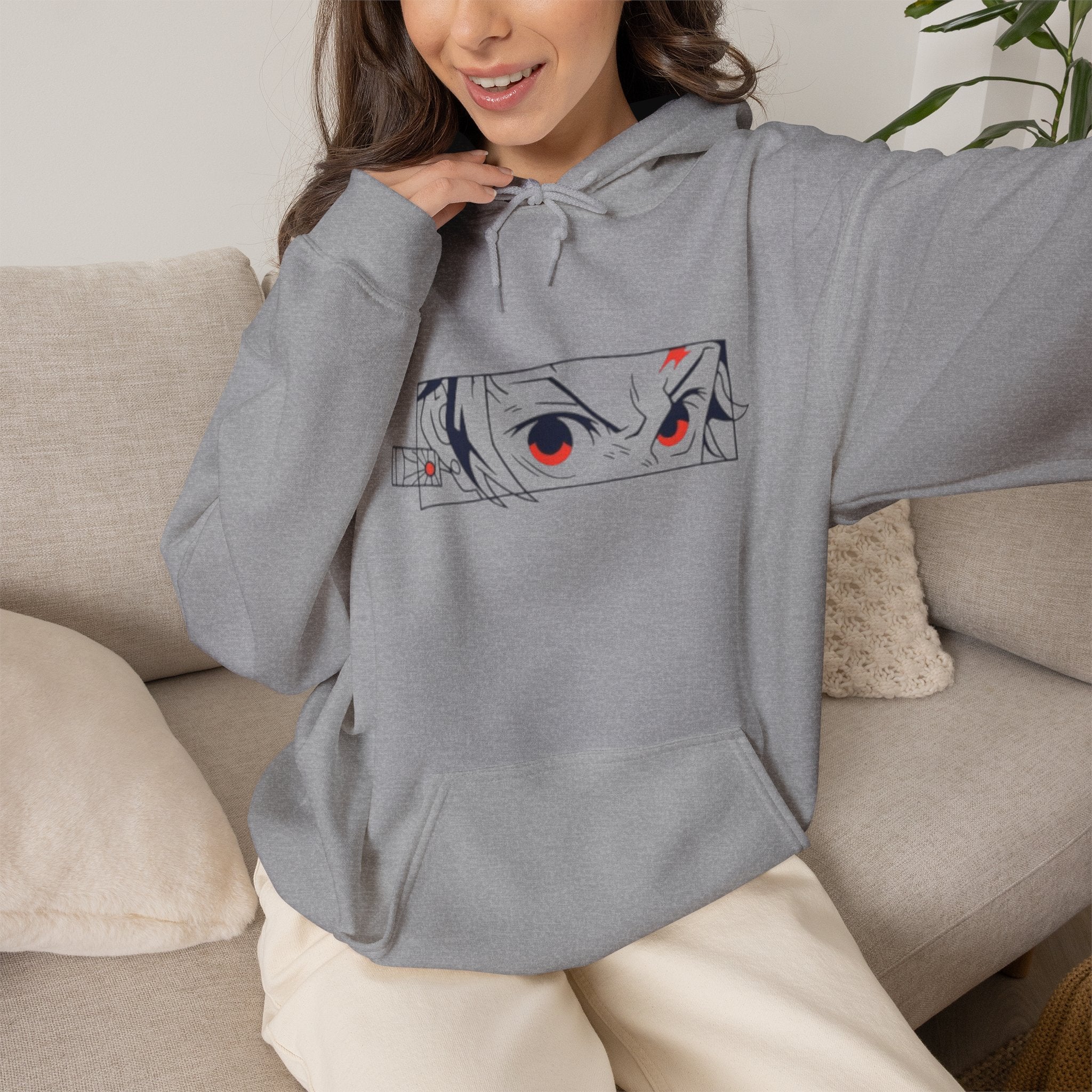 Anime Eyes Hoodie — Minimal Red & Black Manga Gaze Sweatshirt