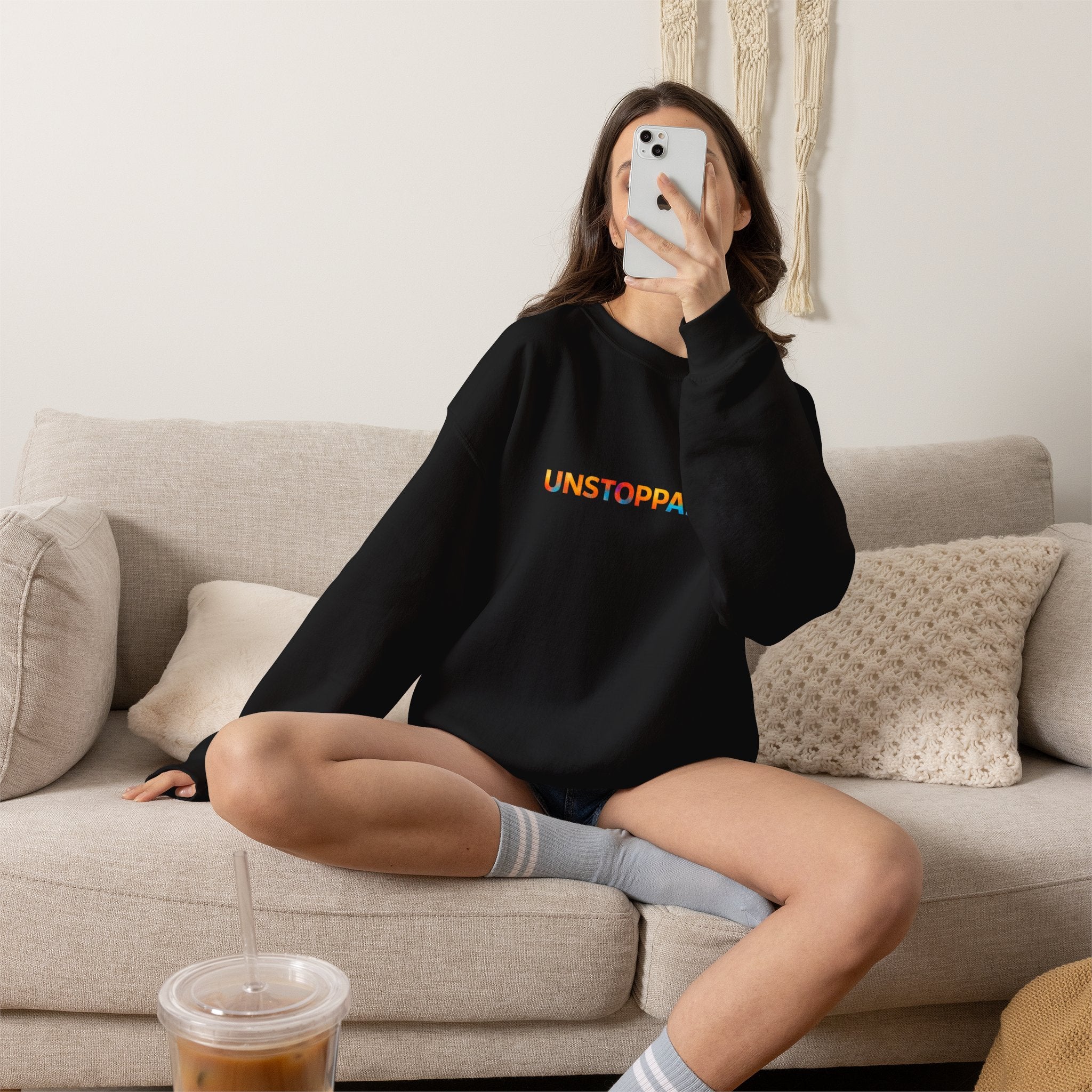 Unstoppable Crewneck Sweatshirt — Inspirational Rainbow Text Pullover