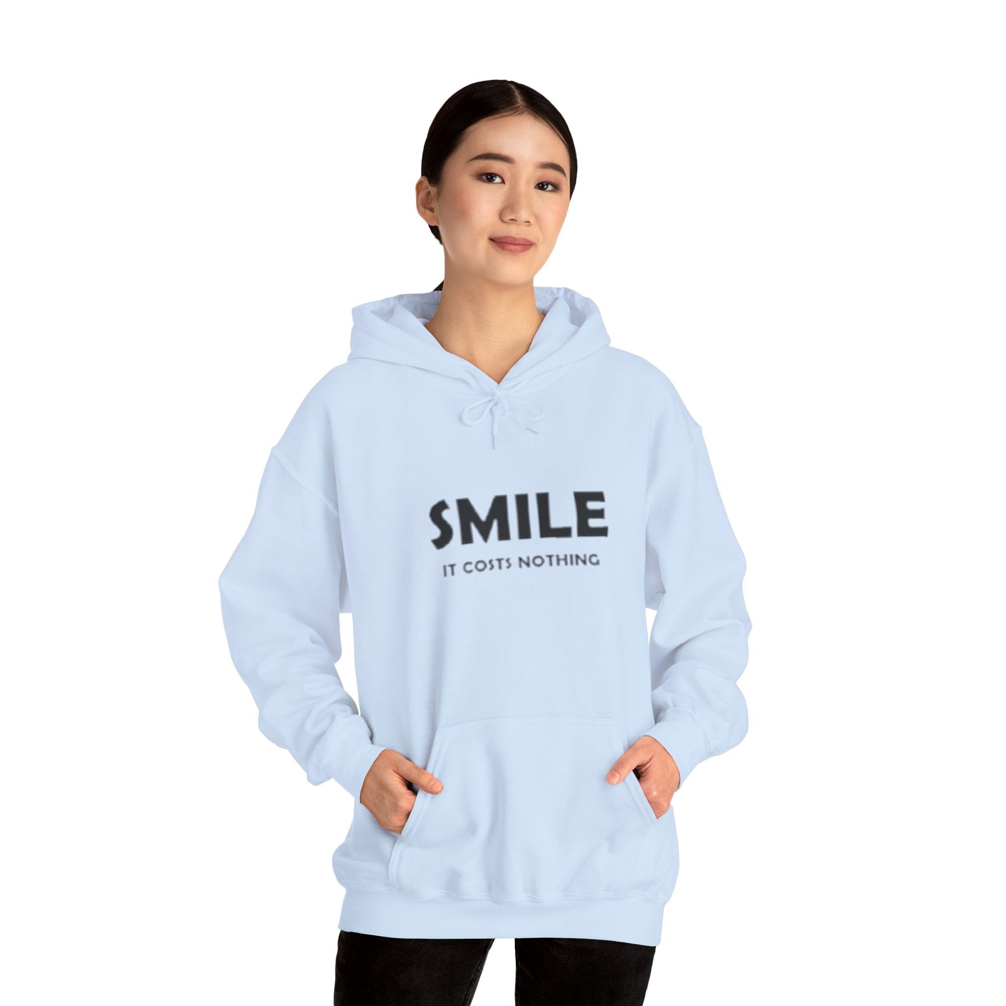 Smile It Costs Nothing Hoodie — Minimalist Positive Message Hooded Sweatshirt
