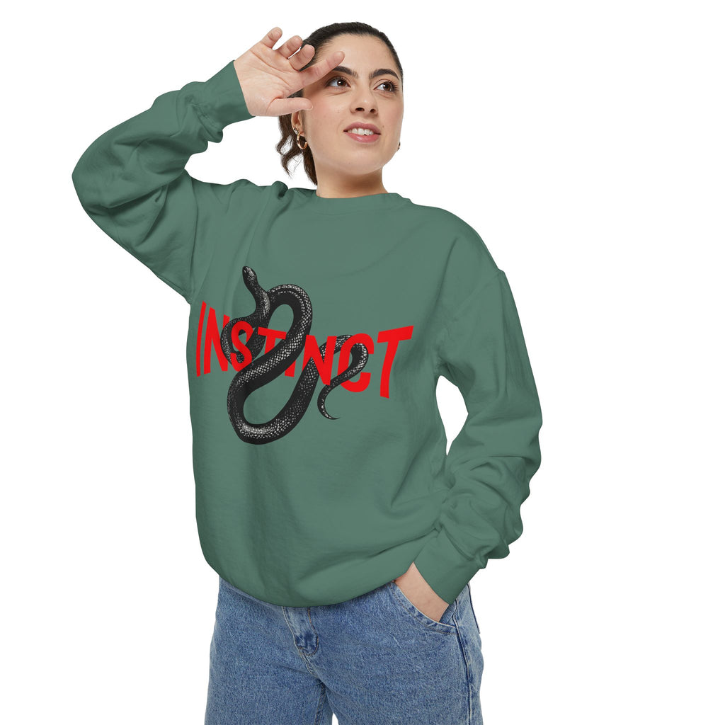 Instinct Snake Sweatshirt — Graphic Crewneck with Bold Red Text