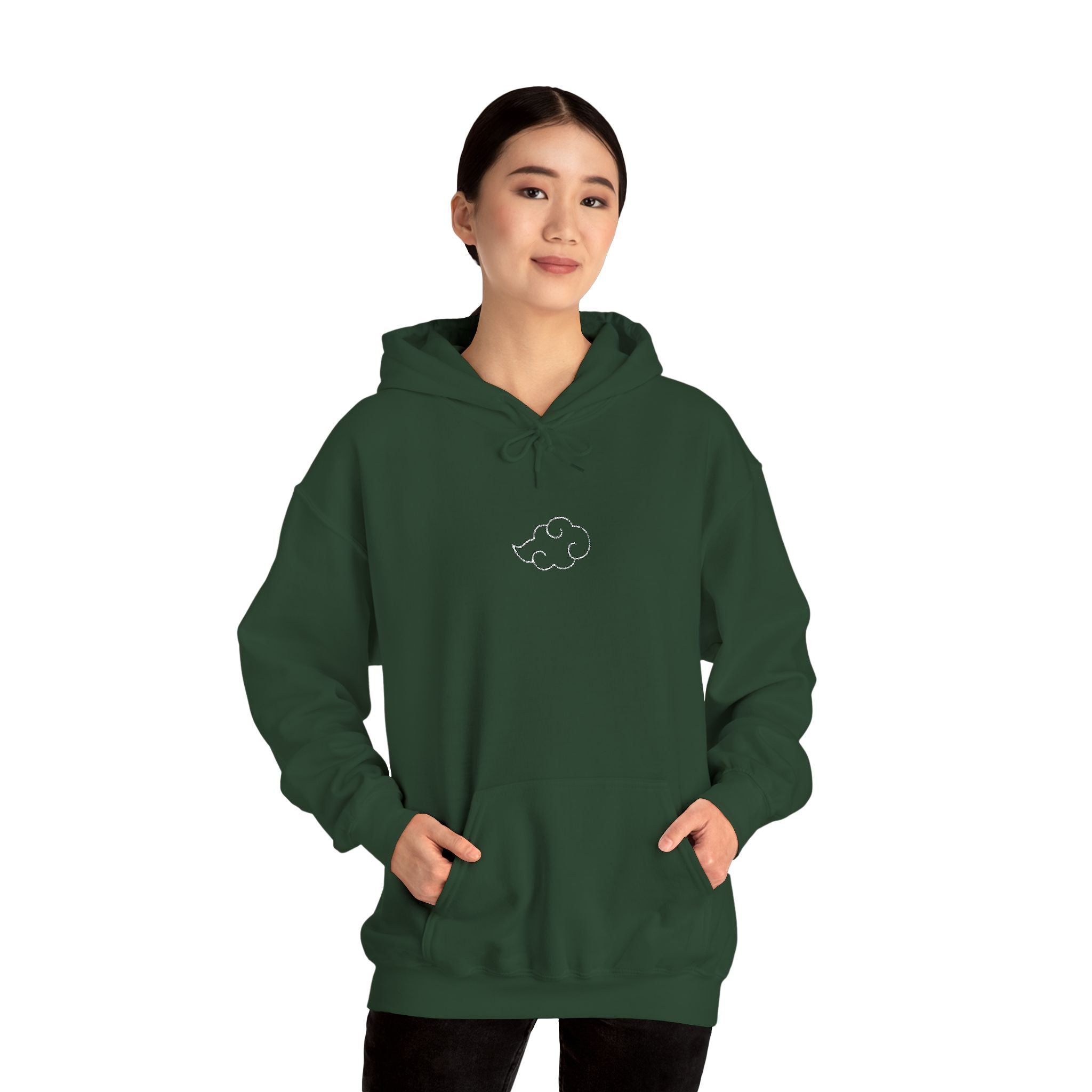 Minimal Cloud Outline Hoodie — Small White Cloud Graphic Embroidered
