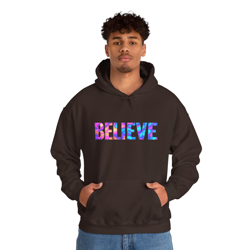 Believe in Yourself Hoodie — Colorful Watercolor Text Inspirational Sweatshirt