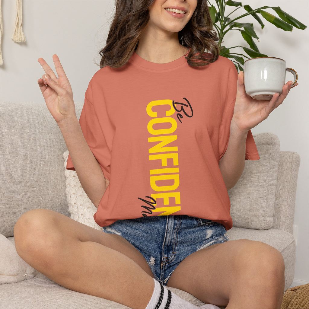 Be Confident Vertical Text T-Shirt — Motivational Graphic Tee