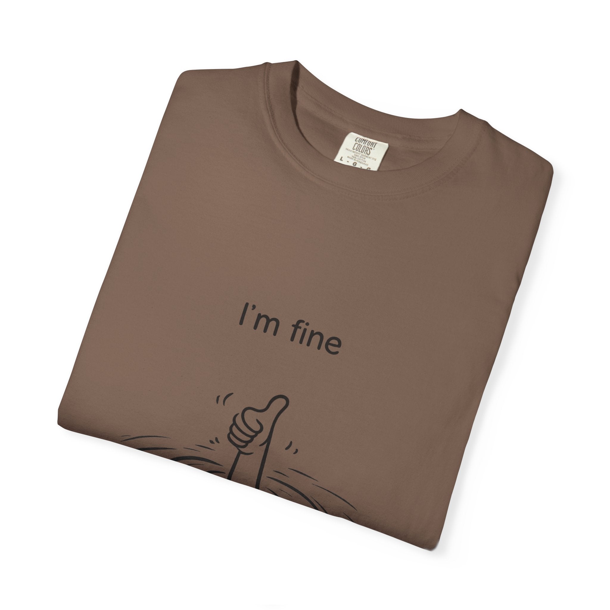 I’m Fine T-Shirt — Minimal Funny Tee with Thumbs-Up Drowning Illustration