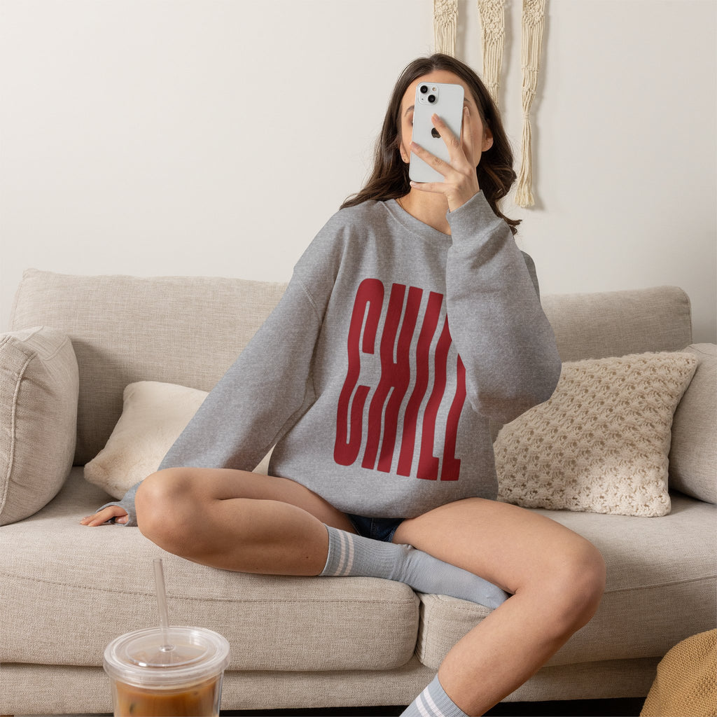 Chill Distorted Text Crewneck Sweatshirt
