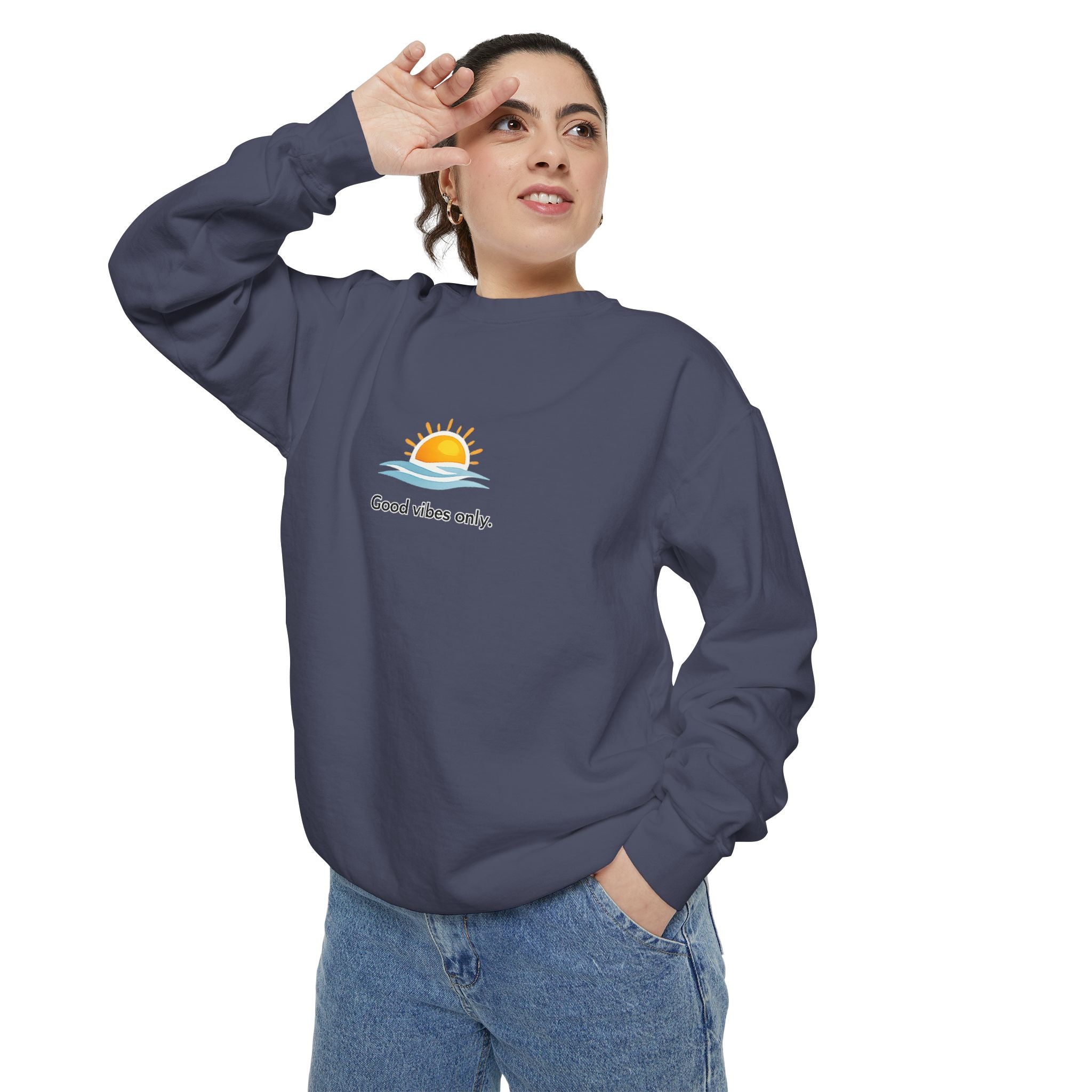 Good Vibes Only Sweatshirt — Sunrise Graphic Cozy Pullover