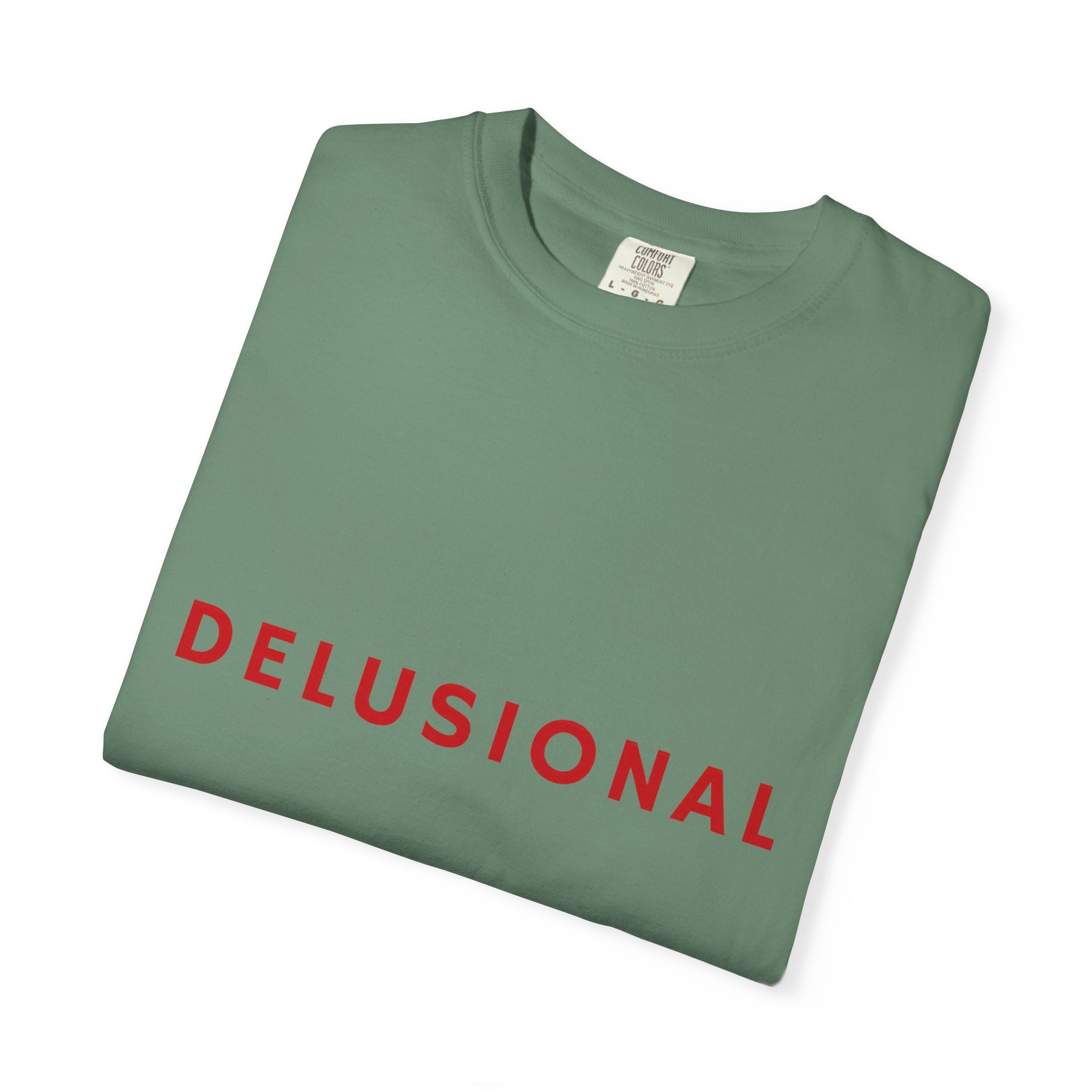 Delusional Graphic T-Shirt — Minimalist Red Text Tee
