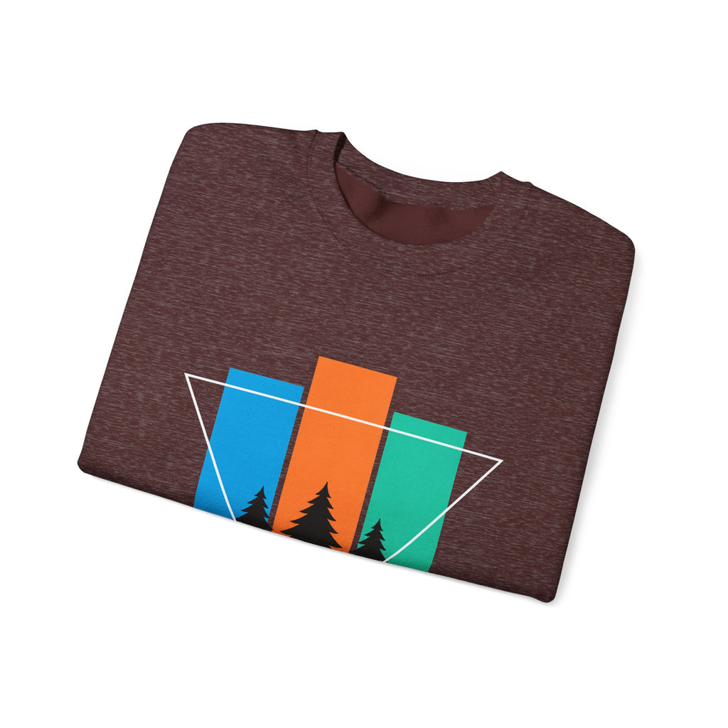 Retro Forest Crewneck Sweatshirt — Colorblock Trees Graphic