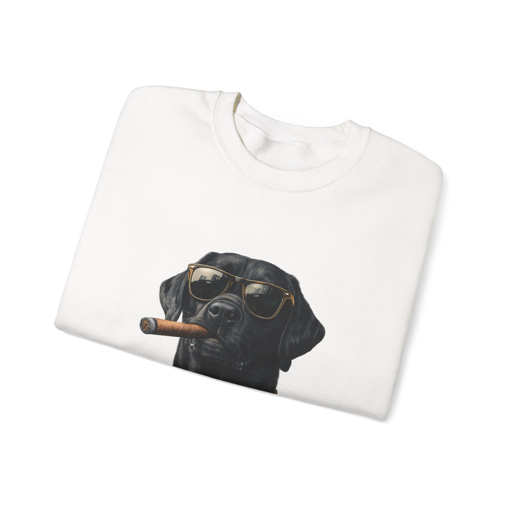 Cool Black Lab Crewneck Sweatshirt — Dog with Cigar & Gold Chain Graphic