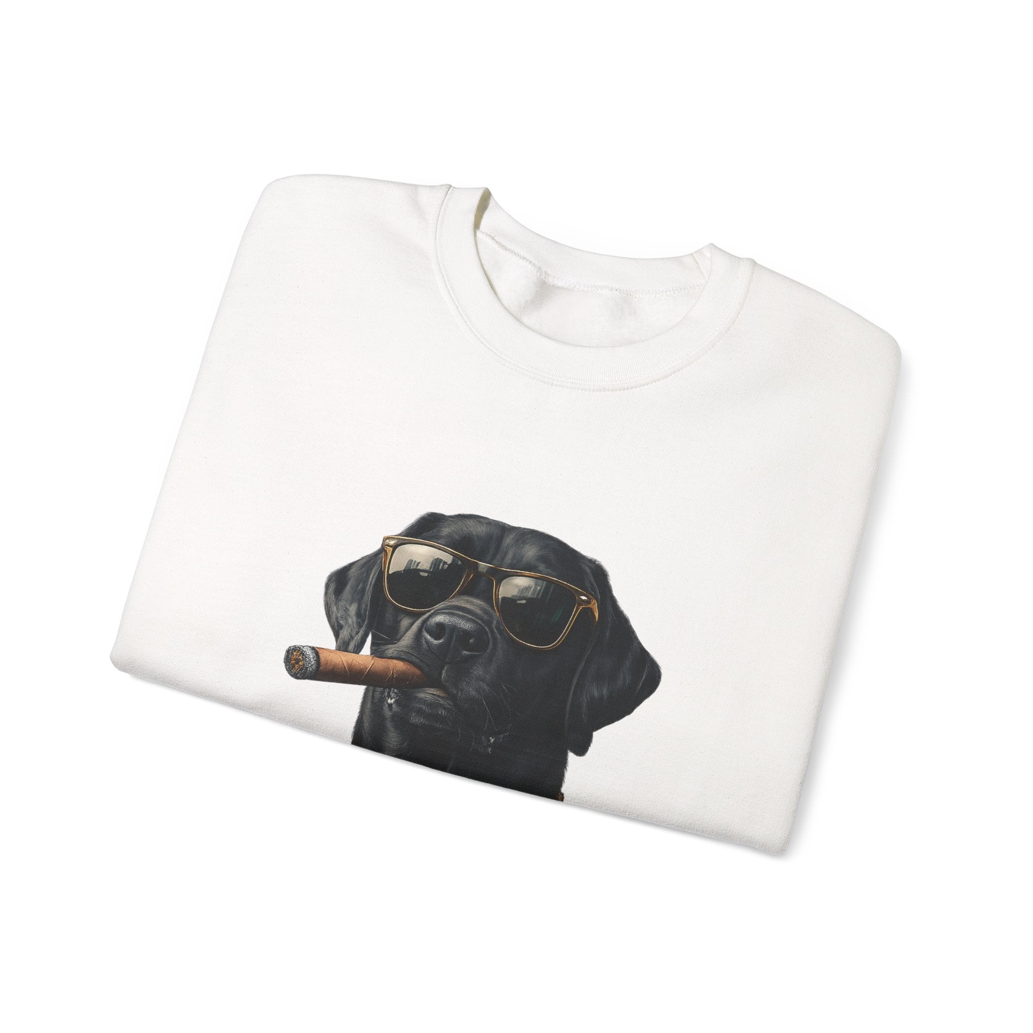 Cool Black Lab Crewneck Sweatshirt — Dog with Cigar & Gold Chain Graphic
