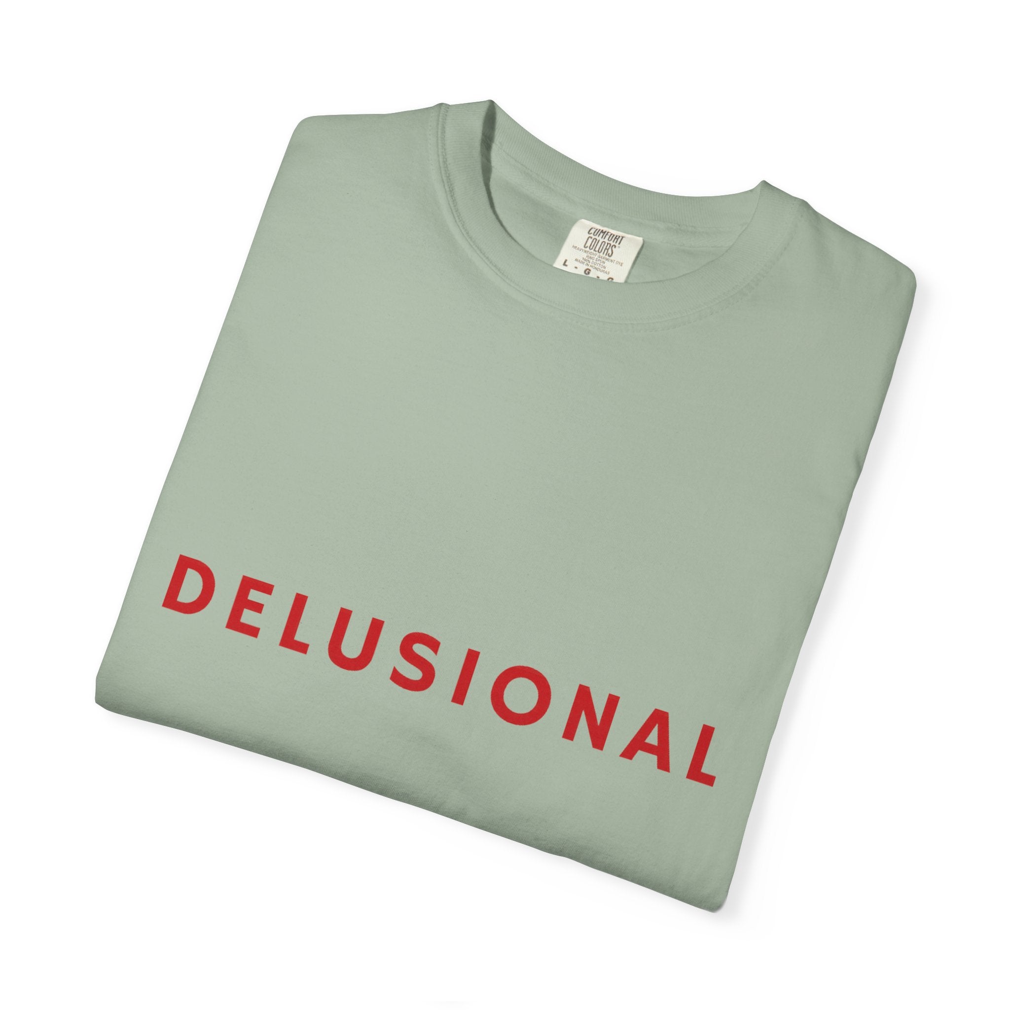 Delusional Graphic T-Shirt — Minimalist Red Text Tee