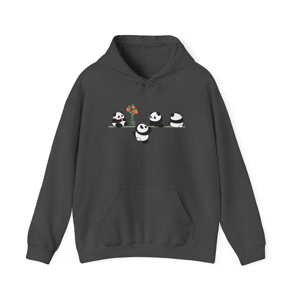 Pandas on a Line Hoodie — Cute Cartoon Pandas Holding Flower Pullover