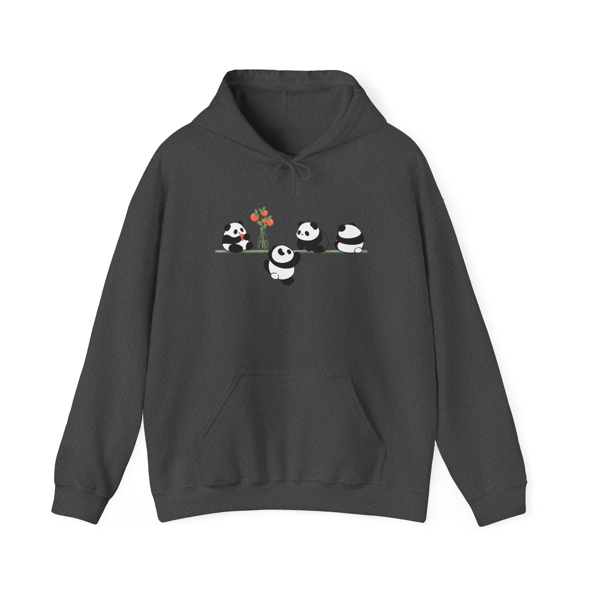 Pandas on a Line Hoodie — Cute Cartoon Pandas Holding Flower Pullover