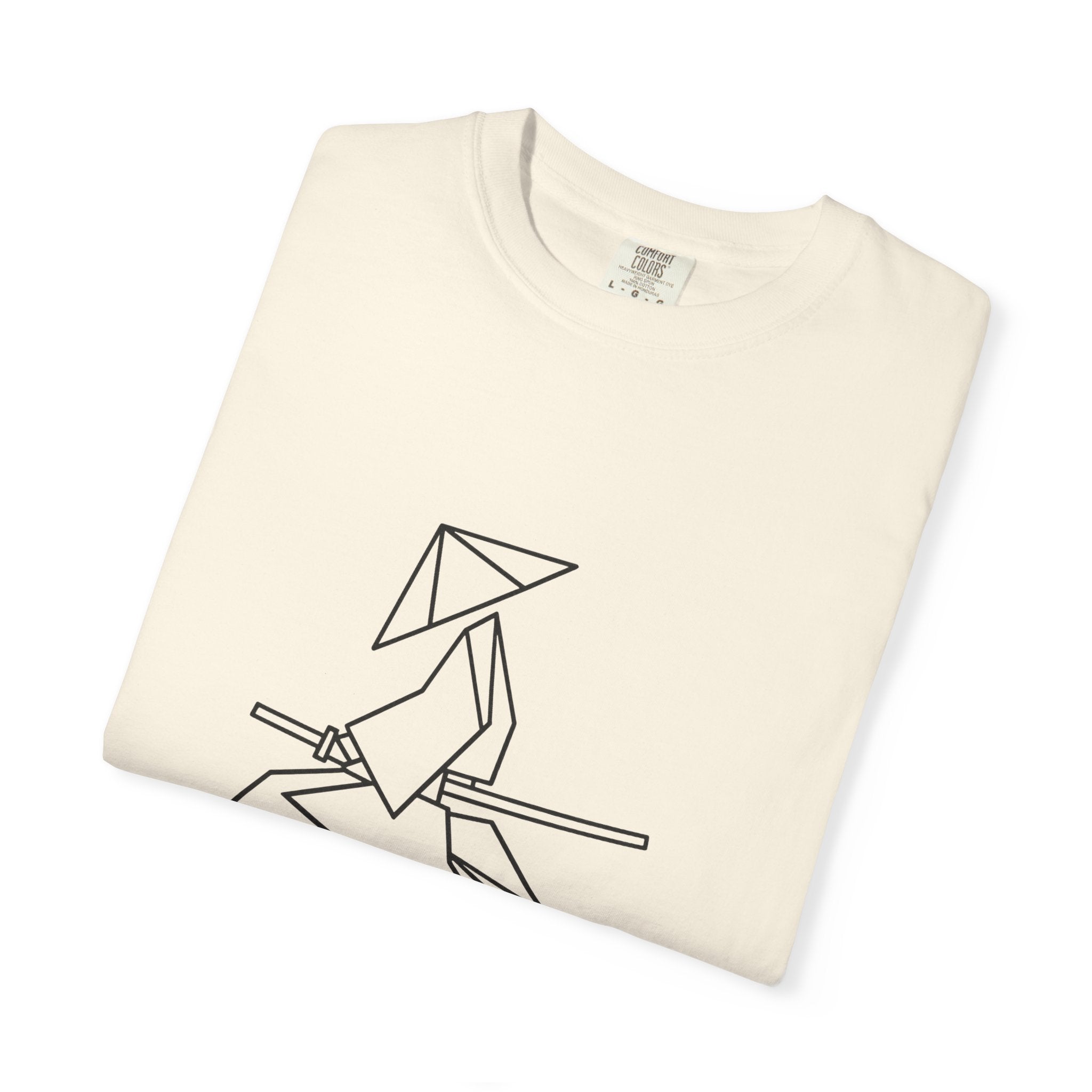 Samurai Line Art T-Shirt — Minimal Origami Swordsman Graphic Tee