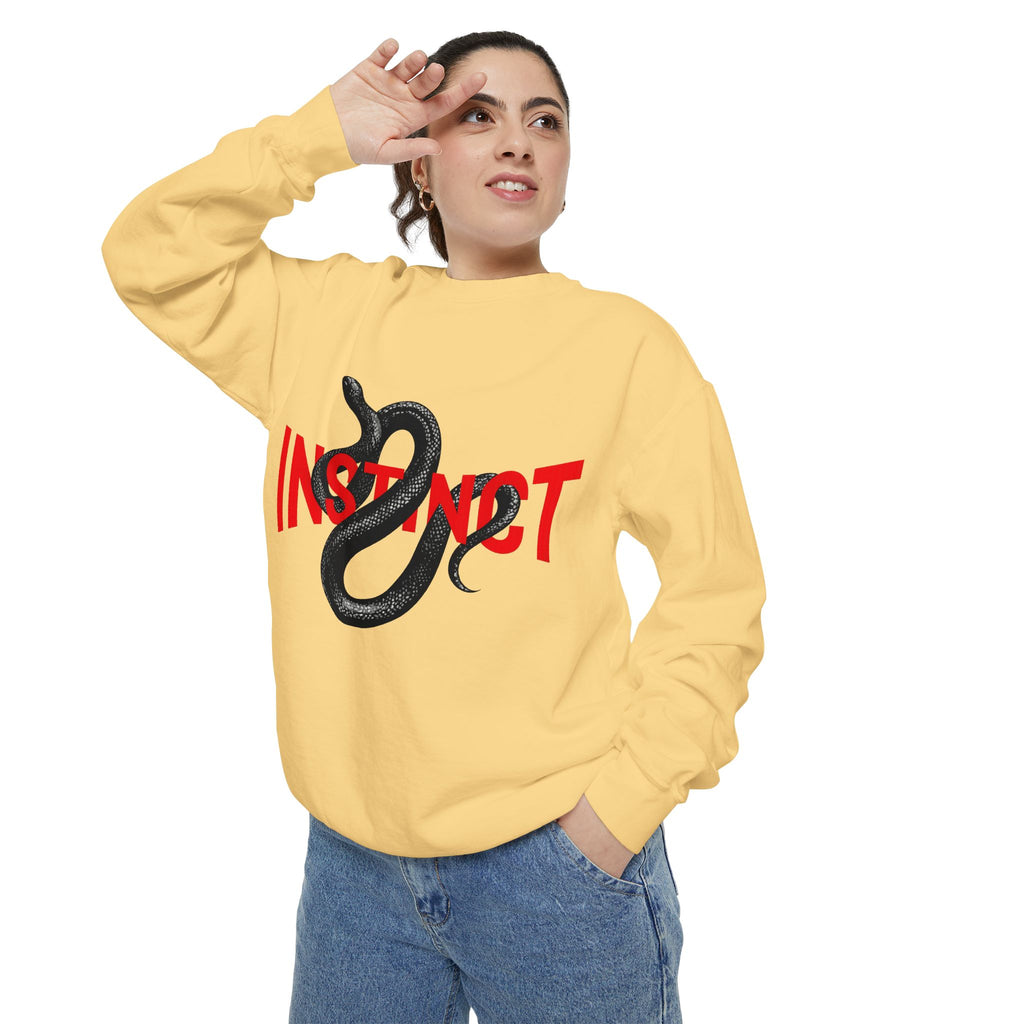 Instinct Snake Sweatshirt — Graphic Crewneck with Bold Red Text