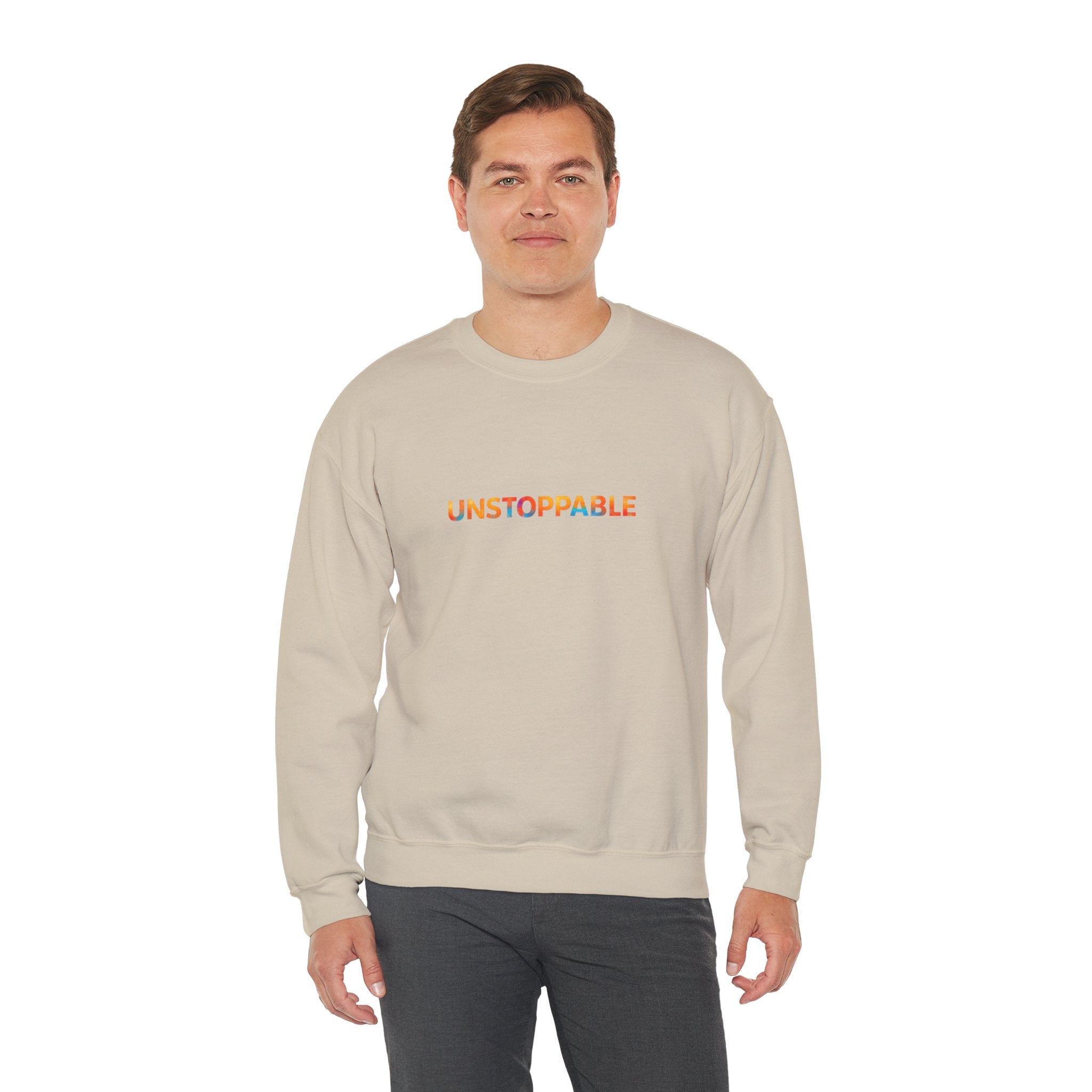 Unstoppable Crewneck Sweatshirt — Inspirational Rainbow Text Pullover