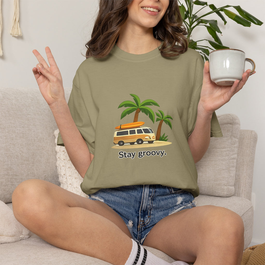 Vintage Surf Van T-Shirt – "Stay Groovy" Retro Beach Tee