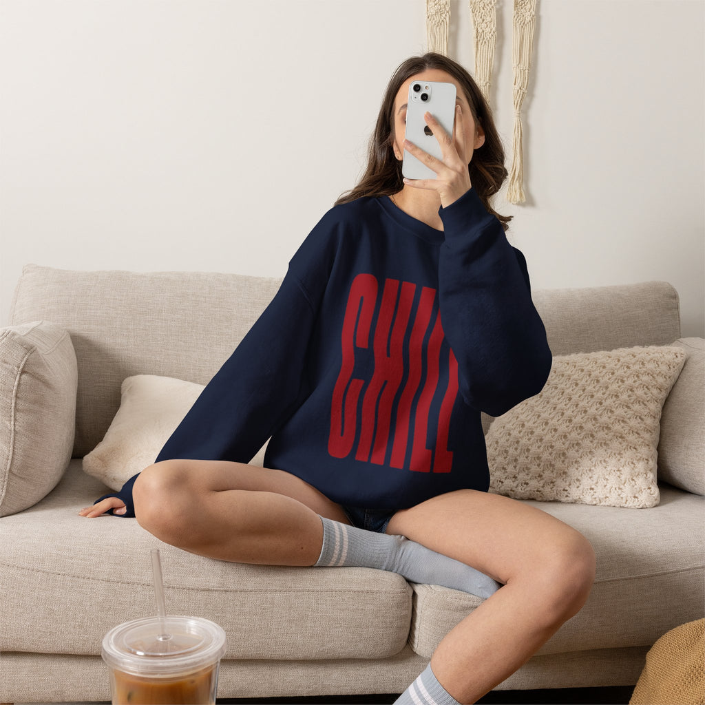 Chill Distorted Text Crewneck Sweatshirt