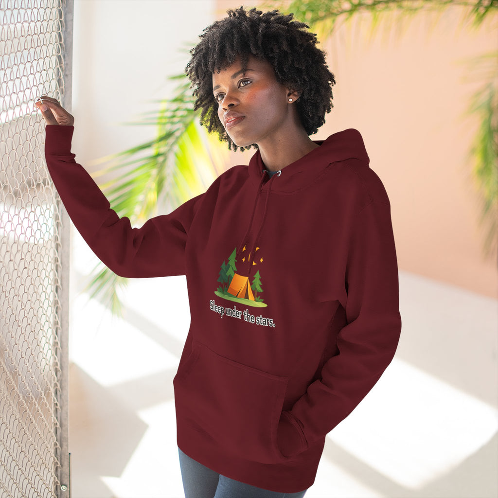 Camping Hoodie — "Sleep Under the Stars" Tent & Moon Graphic