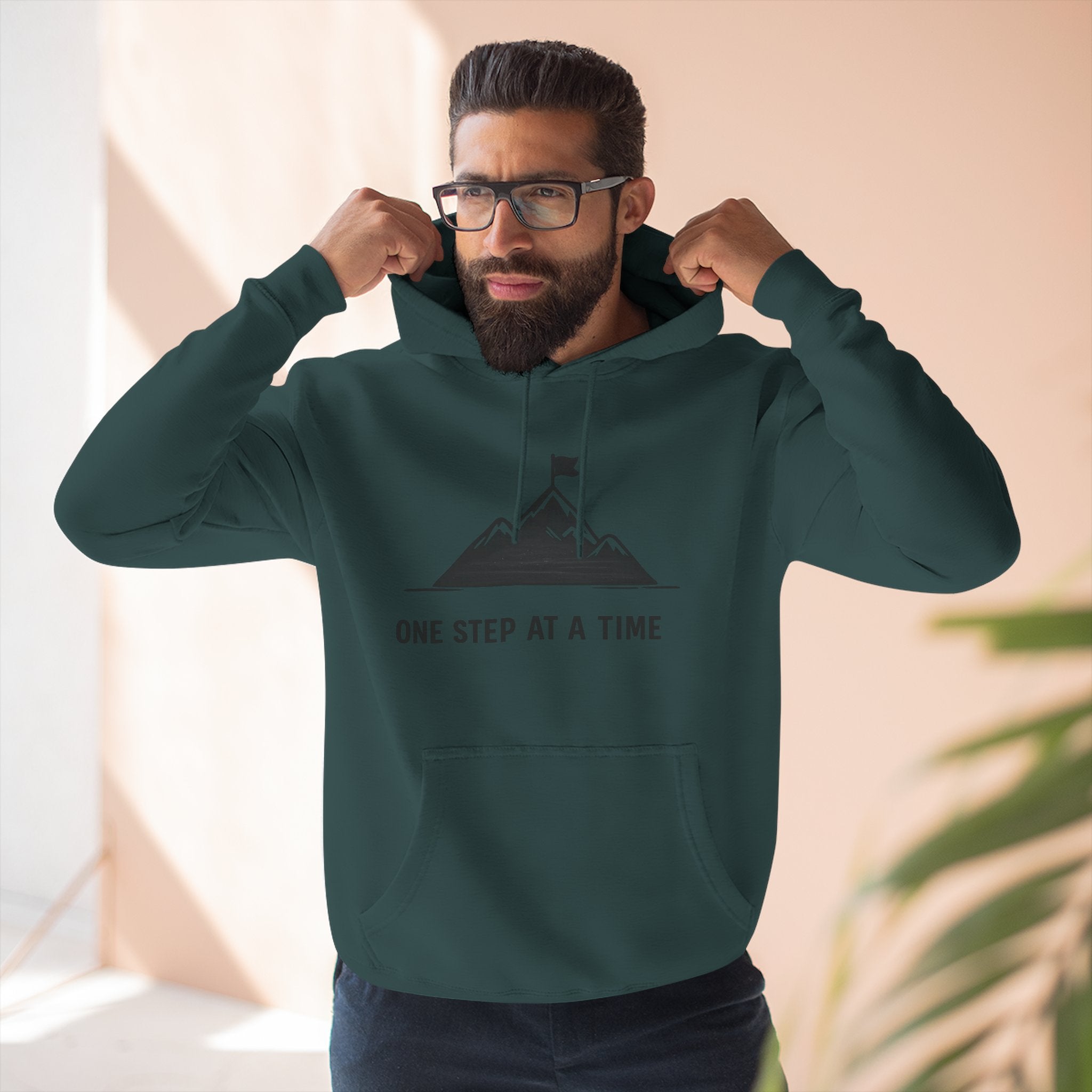 Hoodie - 'One Step at a Time' Mountain Graphic Fleece Hoodie