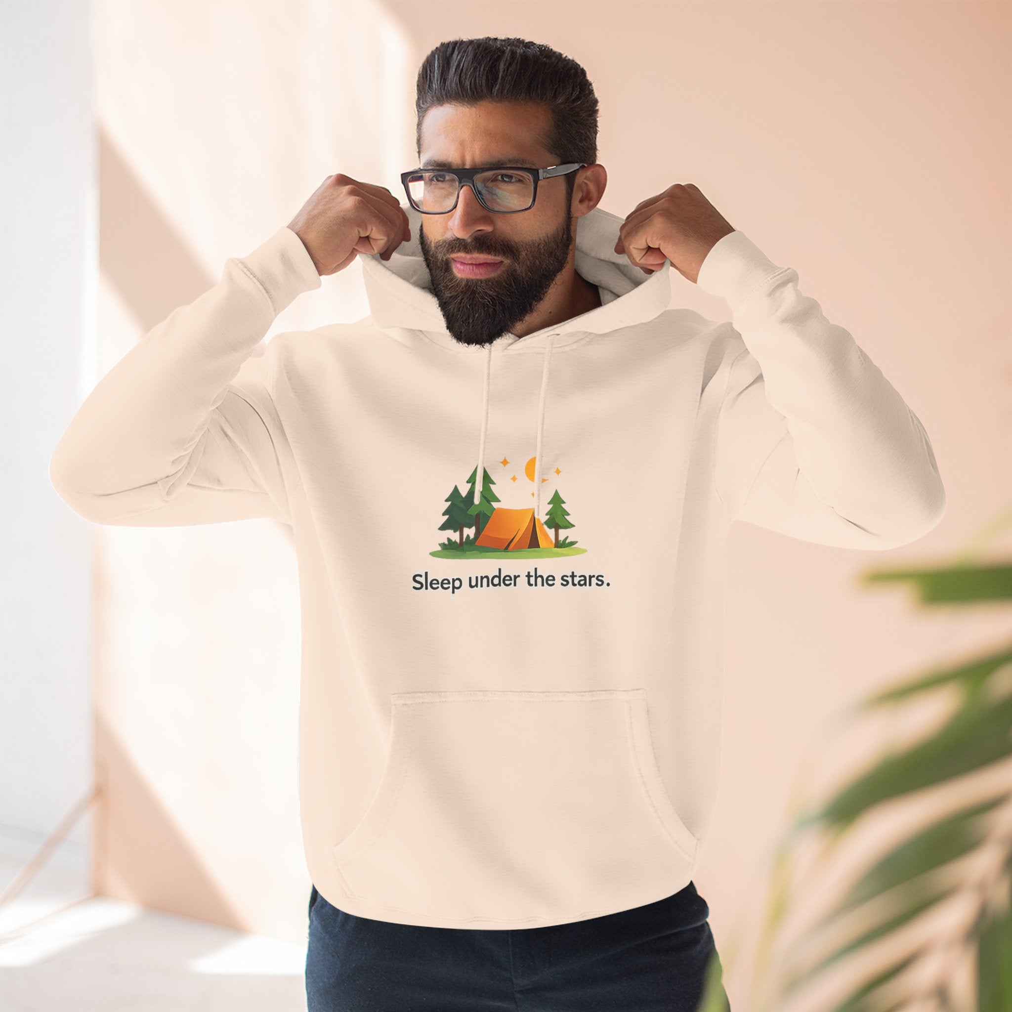 Camping Hoodie — "Sleep Under the Stars" Tent & Moon Graphic