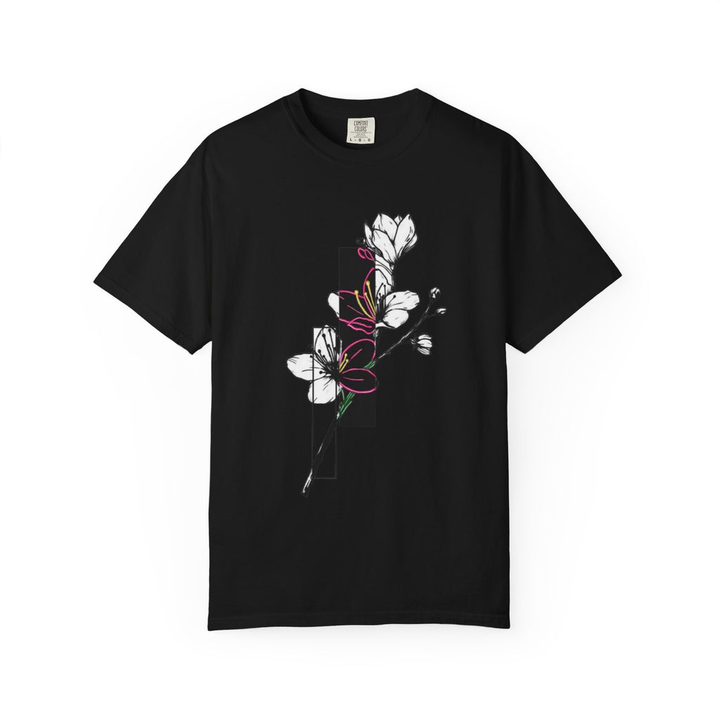 Floral Minimalist T-Shirt — Black Bar Magnolia Graphic