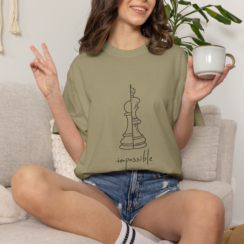 Chess Pawn to King T-Shirt — "Impassible" Minimalist Line Art Tee