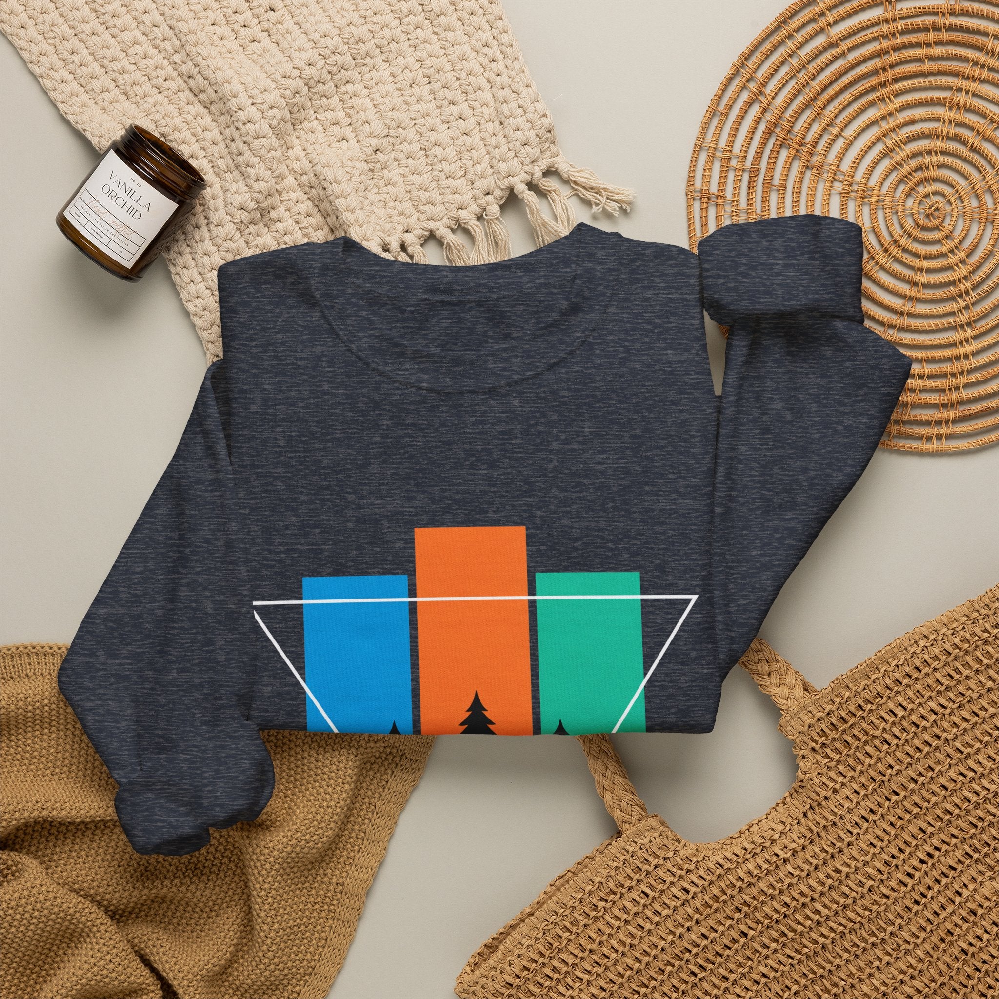Retro Forest Crewneck Sweatshirt — Colorblock Trees Graphic