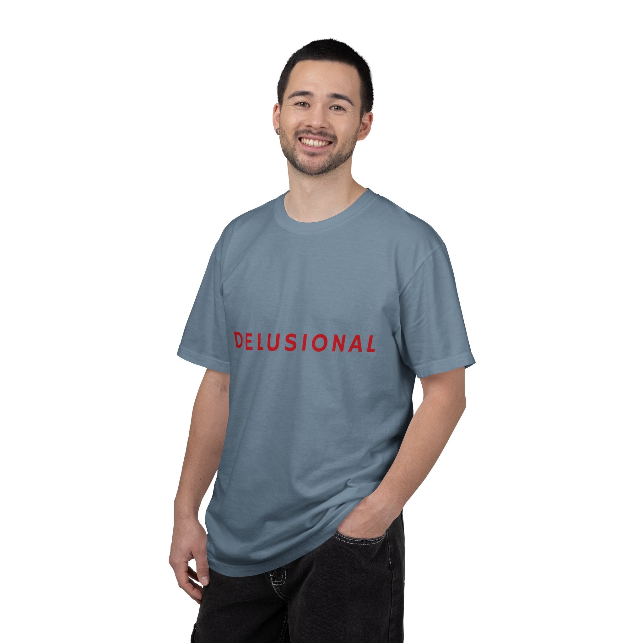 Delusional Graphic T-Shirt — Minimalist Red Text Tee