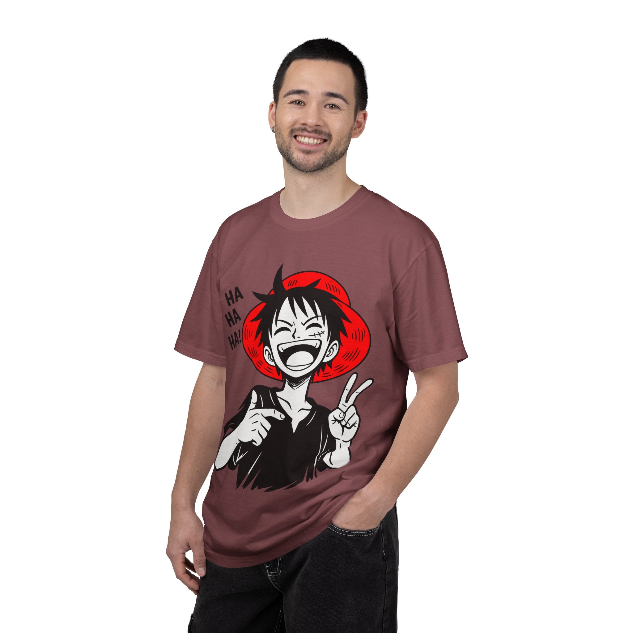 Anime Luffy Laughing Graphic T-shirt - Monkey D. Luffy Peace Sign Tee