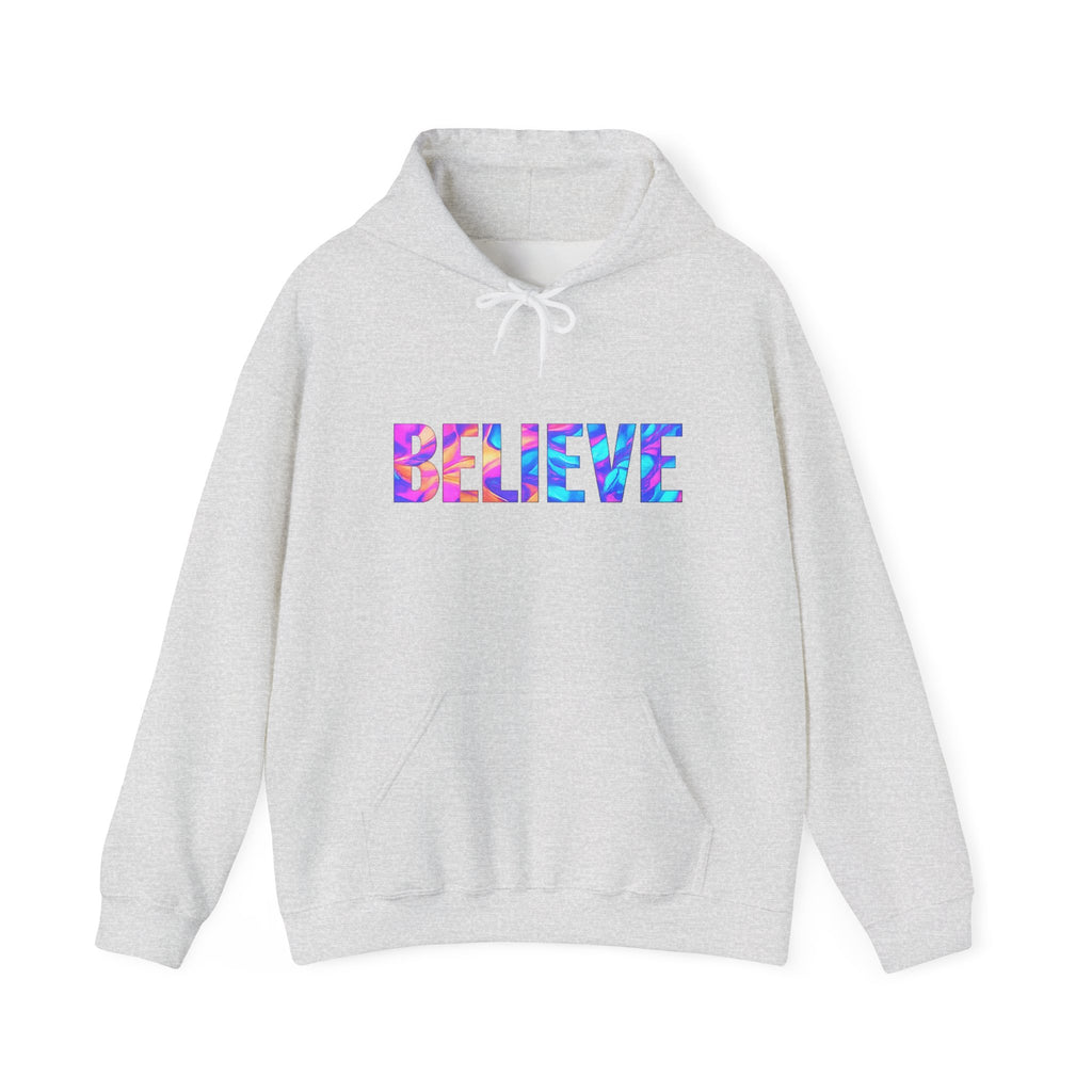 Believe in Yourself Hoodie — Colorful Watercolor Text Inspirational Sweatshirt