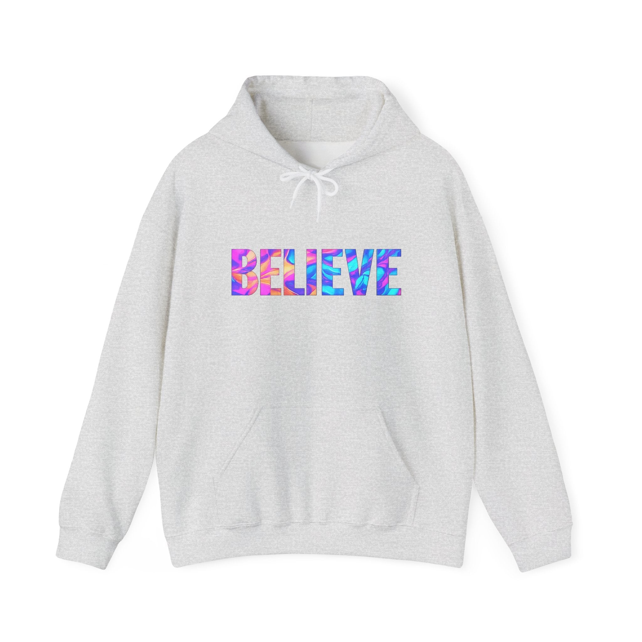 Believe in Yourself Hoodie — Colorful Watercolor Text Inspirational Sweatshirt