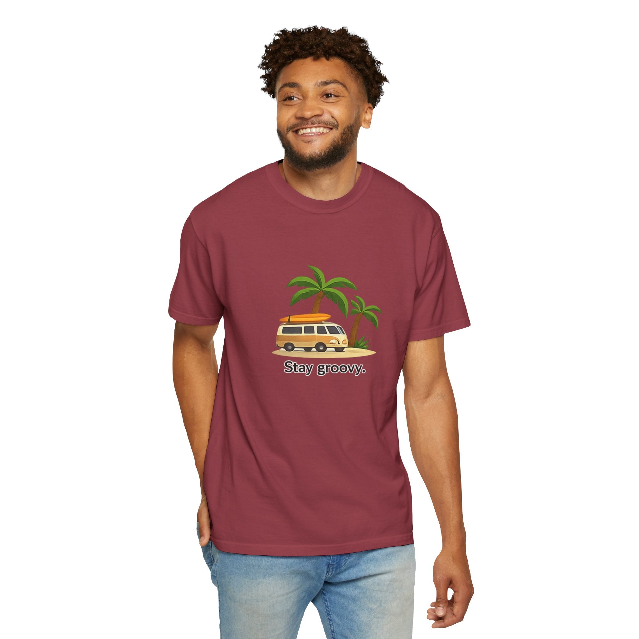 Vintage Surf Van T-Shirt – "Stay Groovy" Retro Beach Tee