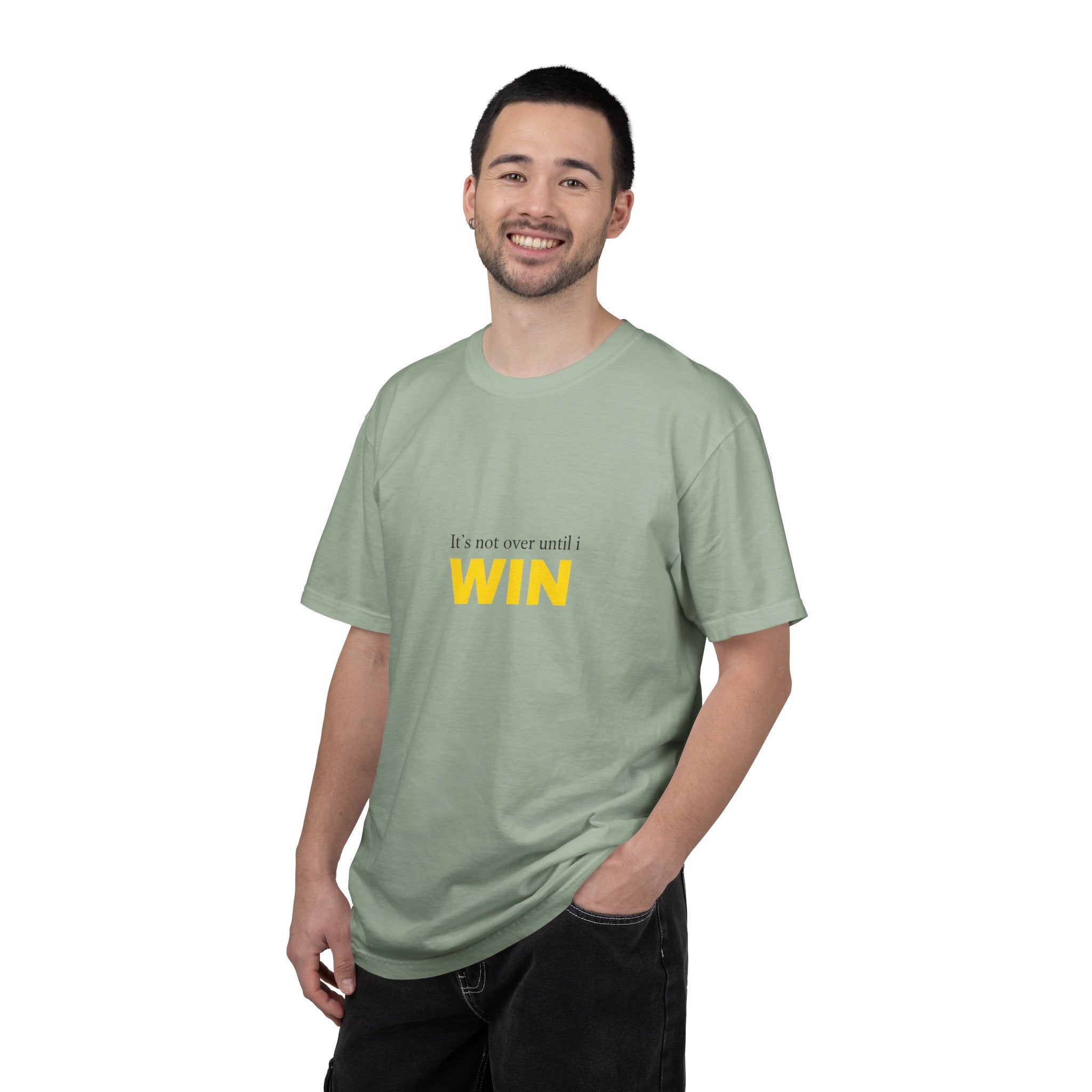 Motivational T-Shirt — "It’s Not Over Until I WIN" Bold Yellow Graphic