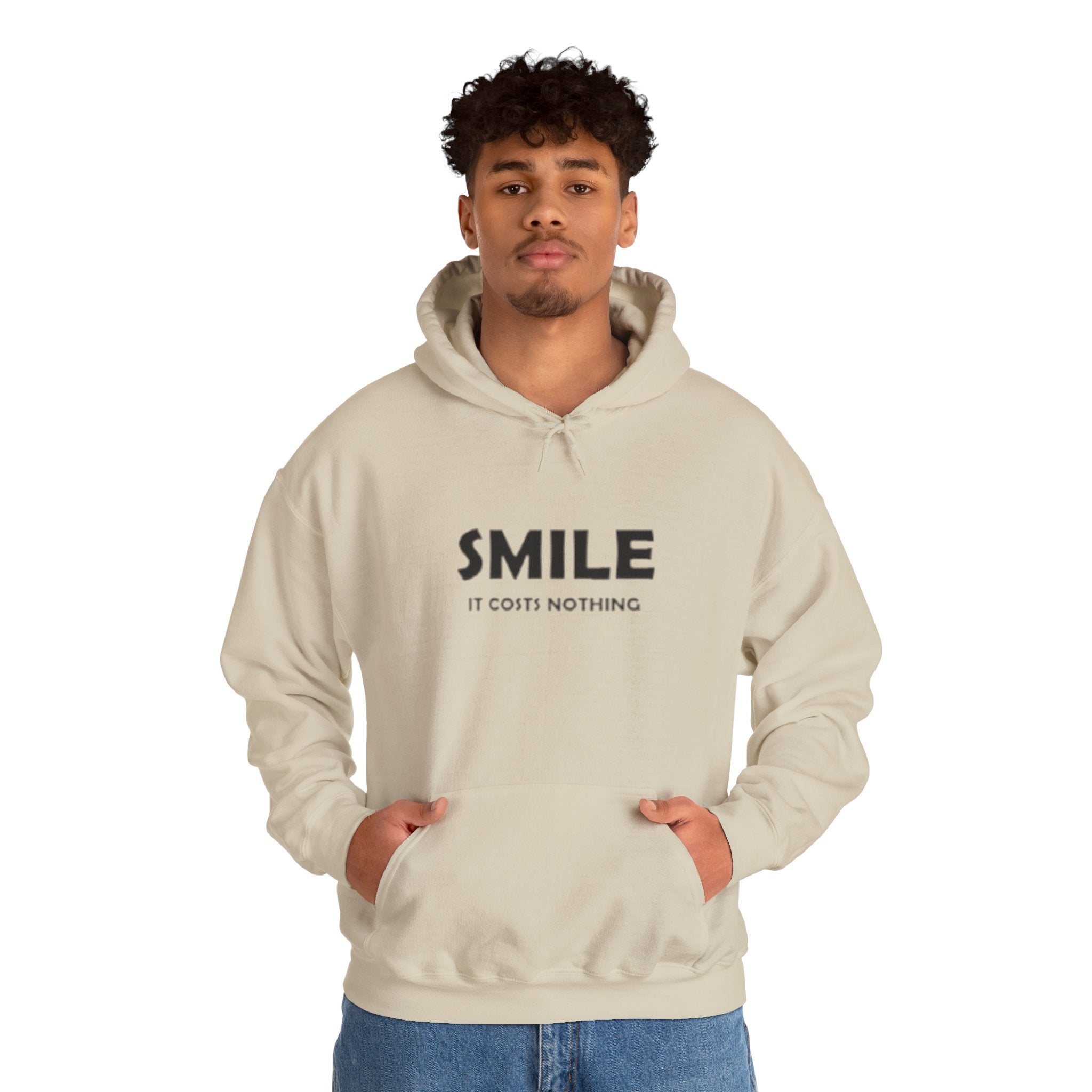 Smile It Costs Nothing Hoodie — Minimalist Positive Message Hooded Sweatshirt