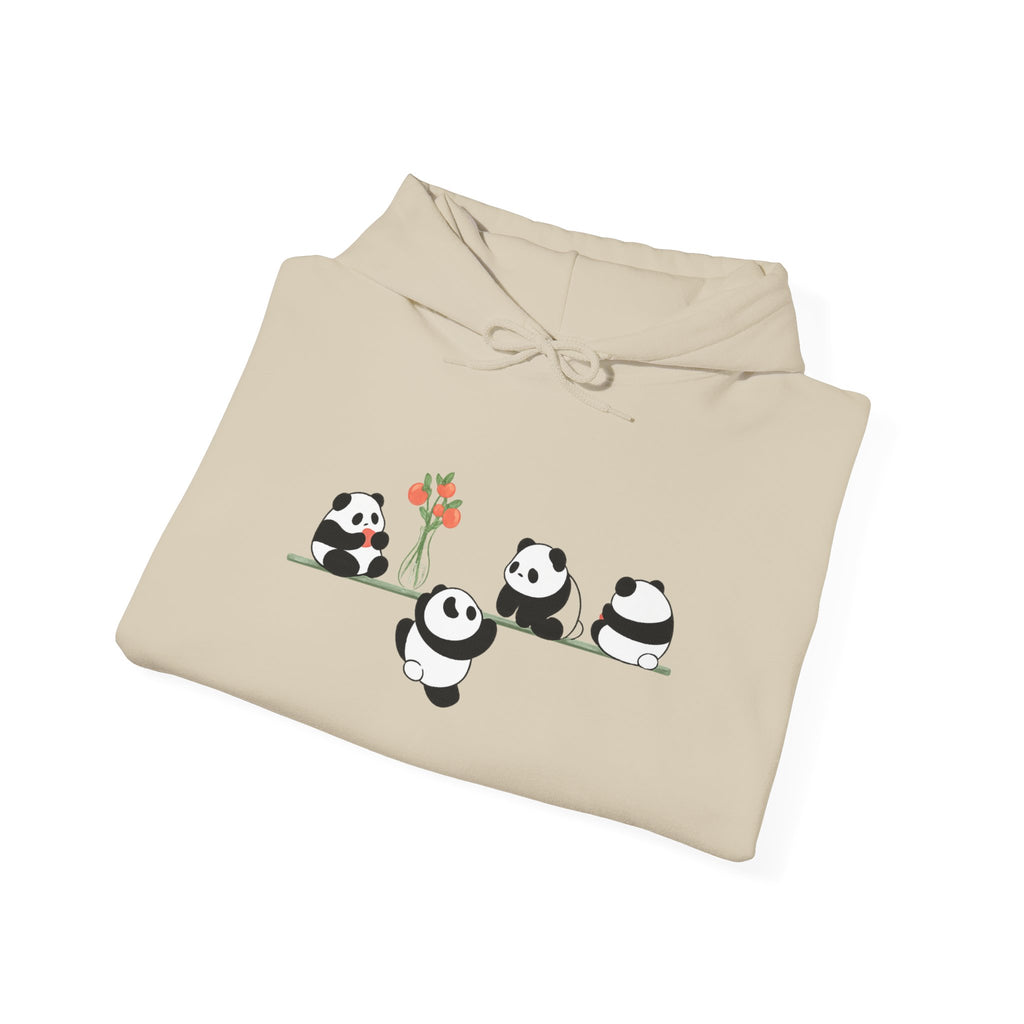 Pandas on a Line Hoodie — Cute Cartoon Pandas Holding Flower Pullover
