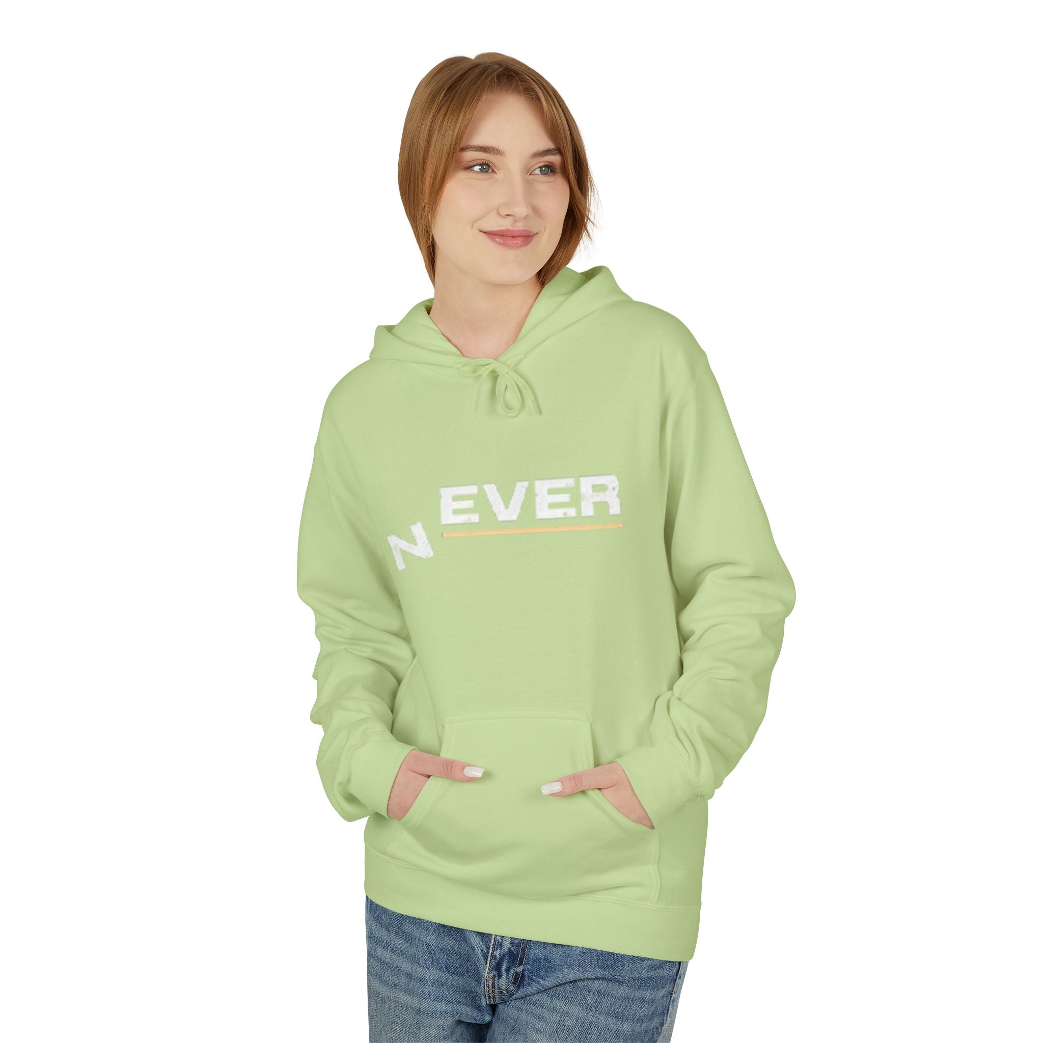 Never Typography Hoodie — Brown Casual Graphic Pullover
