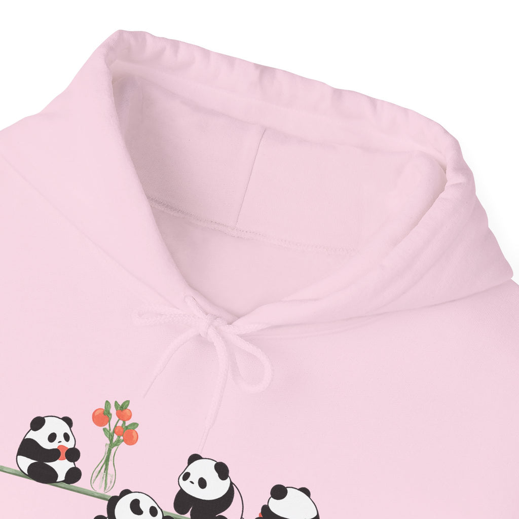 Pandas on a Line Hoodie — Cute Cartoon Pandas Holding Flower Pullover