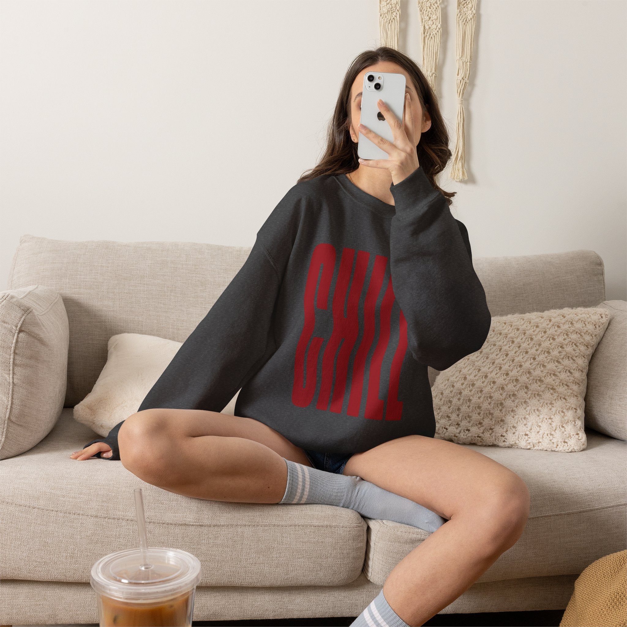 Chill Distorted Text Crewneck Sweatshirt