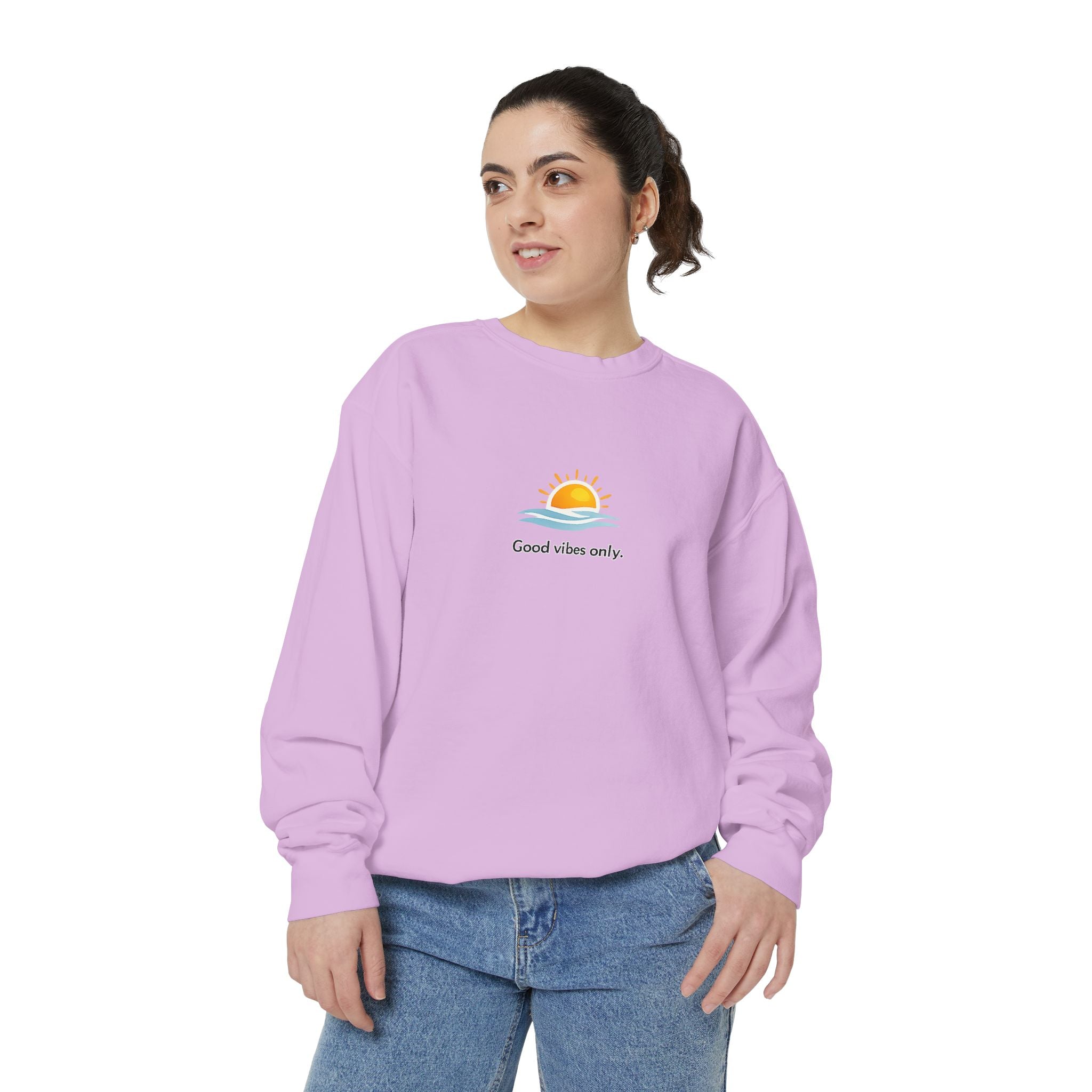 Good Vibes Only Sweatshirt — Sunrise Graphic Cozy Pullover