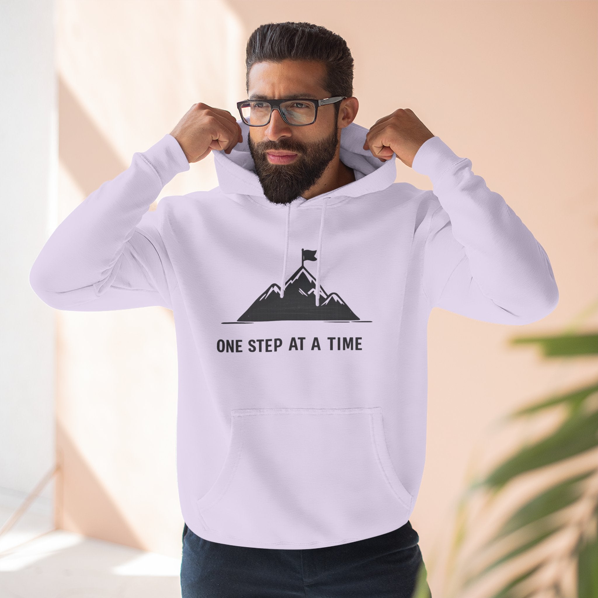 Hoodie - 'One Step at a Time' Mountain Graphic Fleece Hoodie