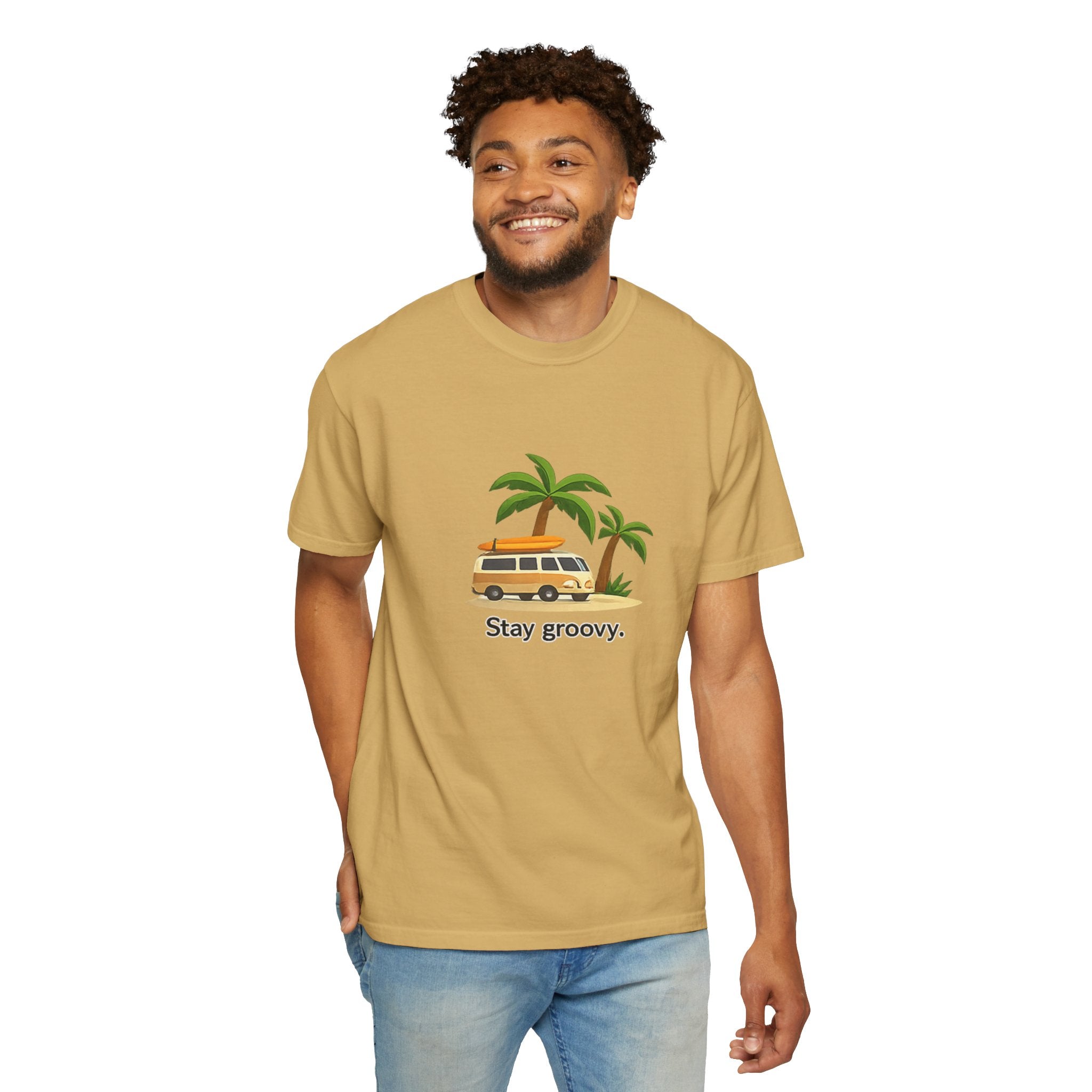 Vintage Surf Van T-Shirt – "Stay Groovy" Retro Beach Tee