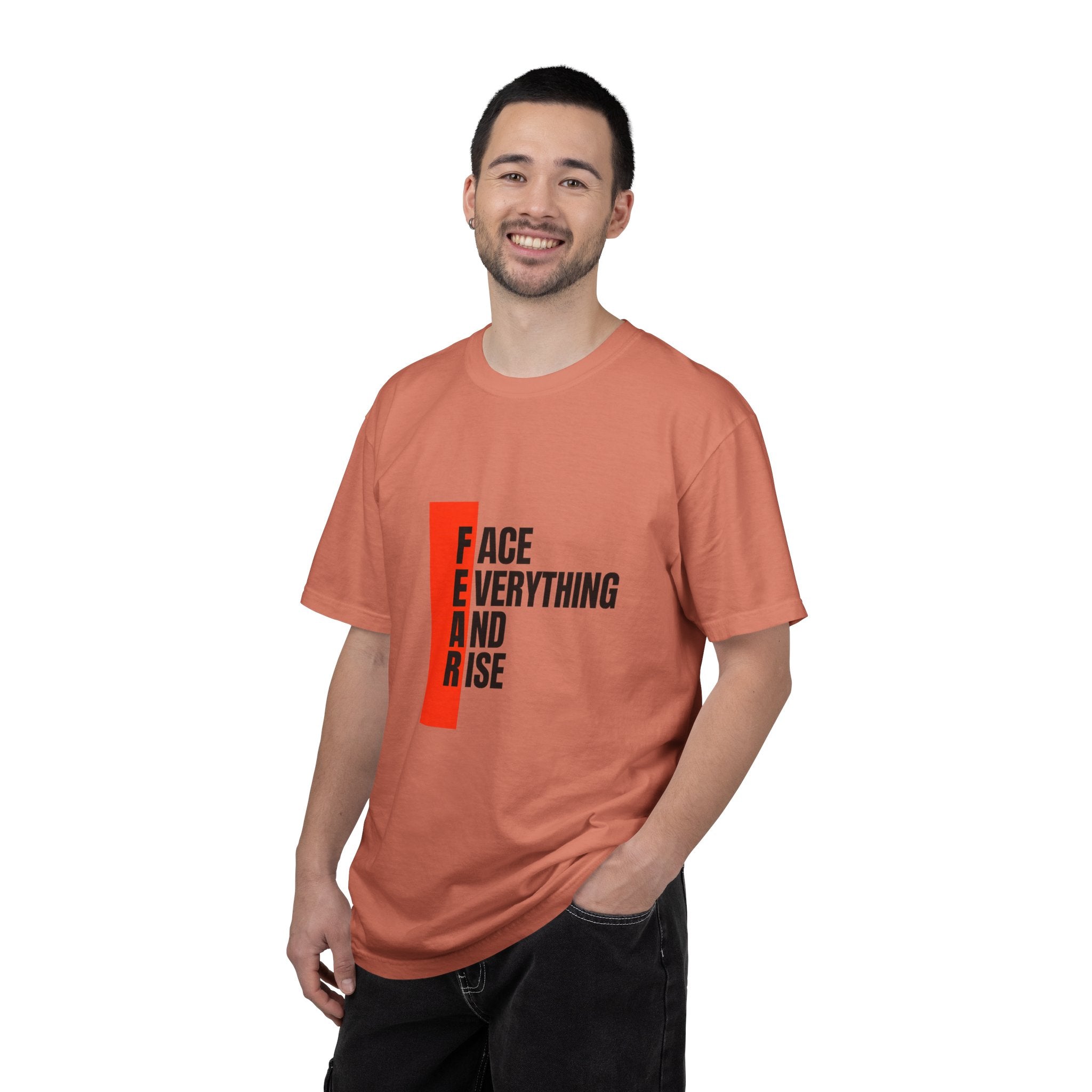 Motivational T-Shirt — "FEAR: Face Everything And Rise" Bold Red Accent